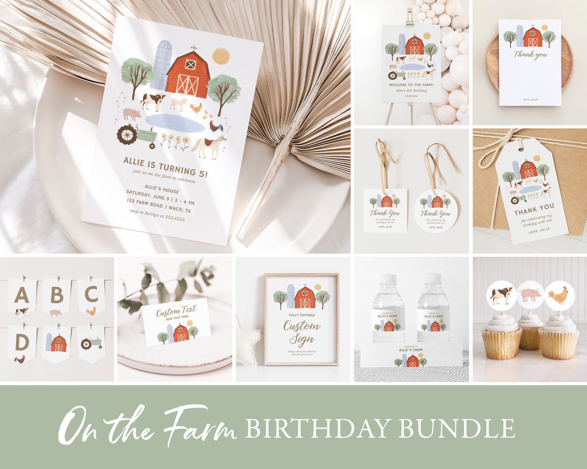 Editable Farm Any Age Birthday Bundle