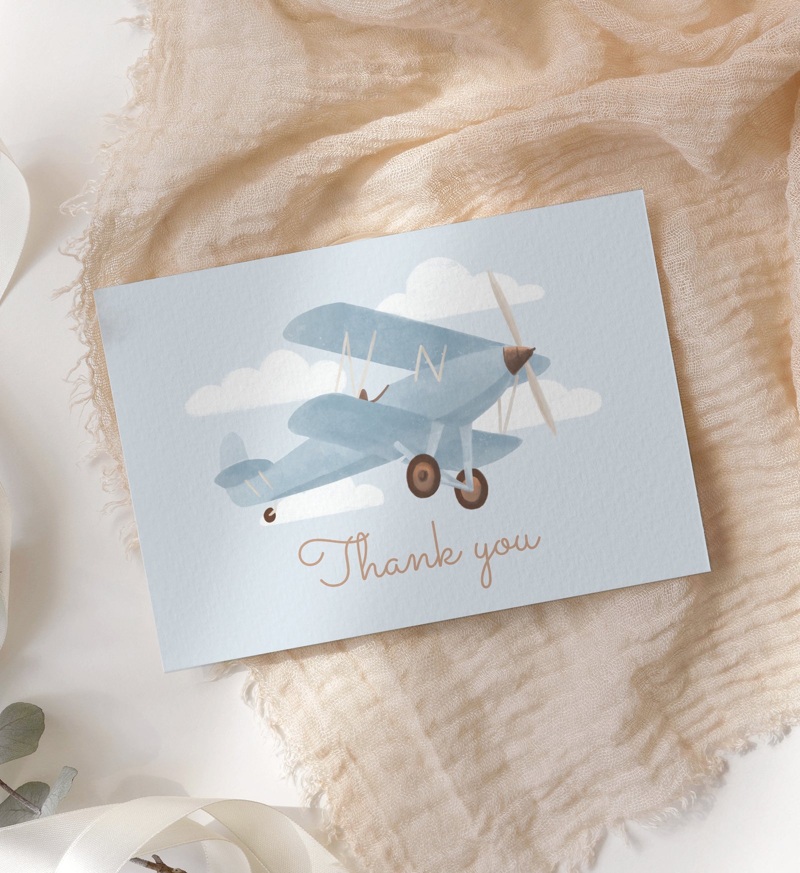 Airplane Baby Shower Folded Thank You Card Template
