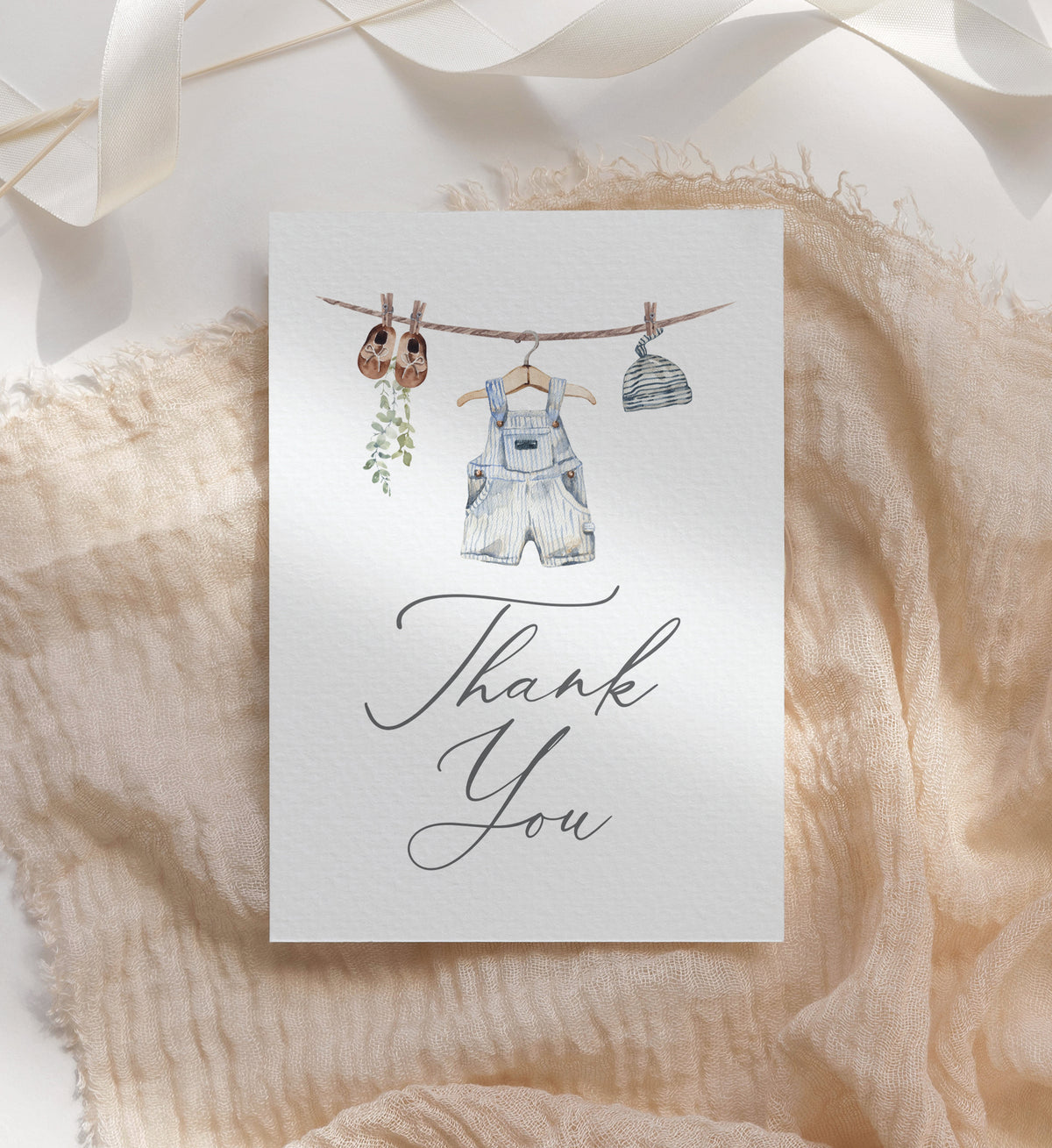 Boy Baby Clothes Baby Shower Folded Thank You Card Template