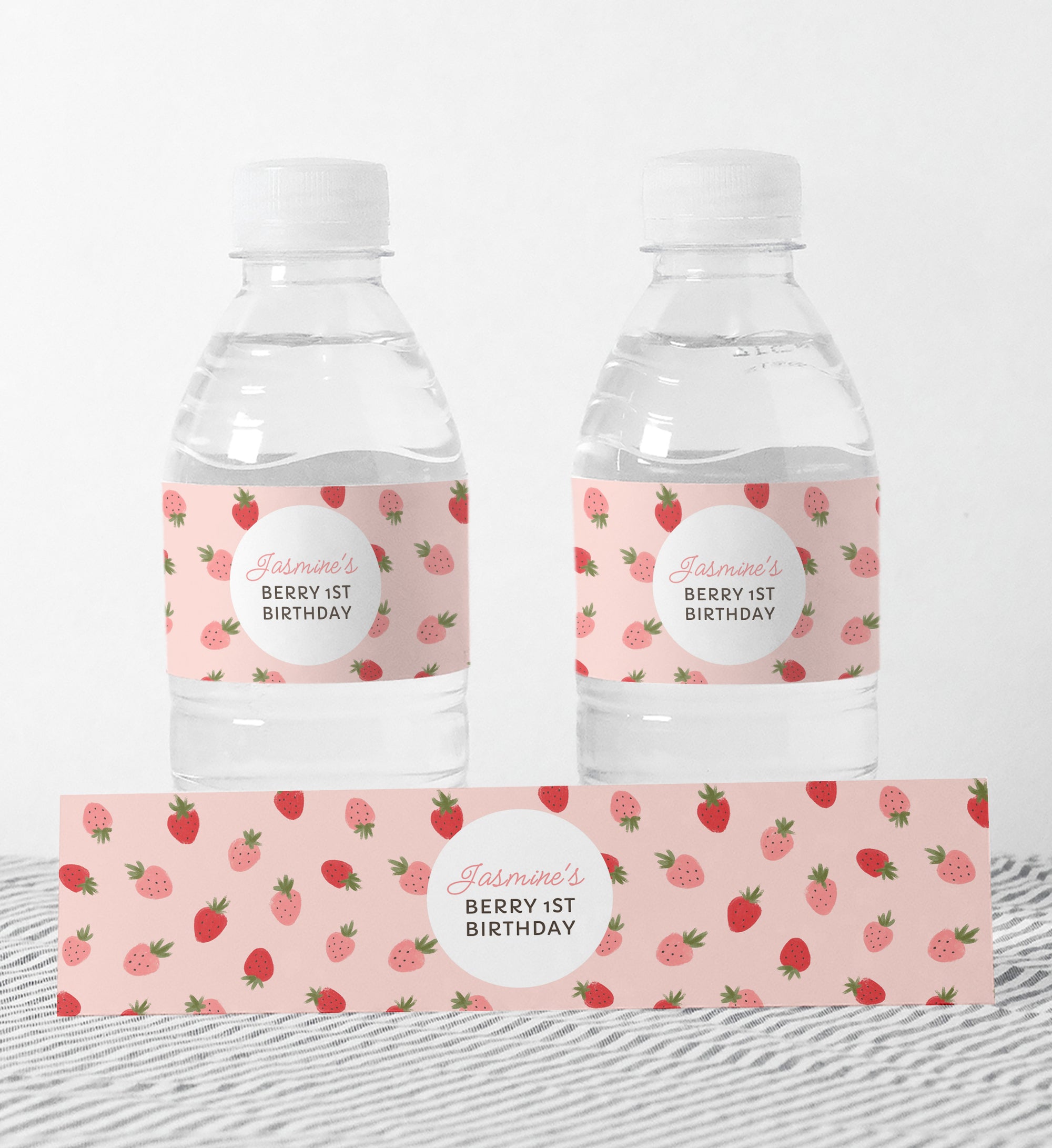 Editable Strawberry Birthday Water Bottle Label Template