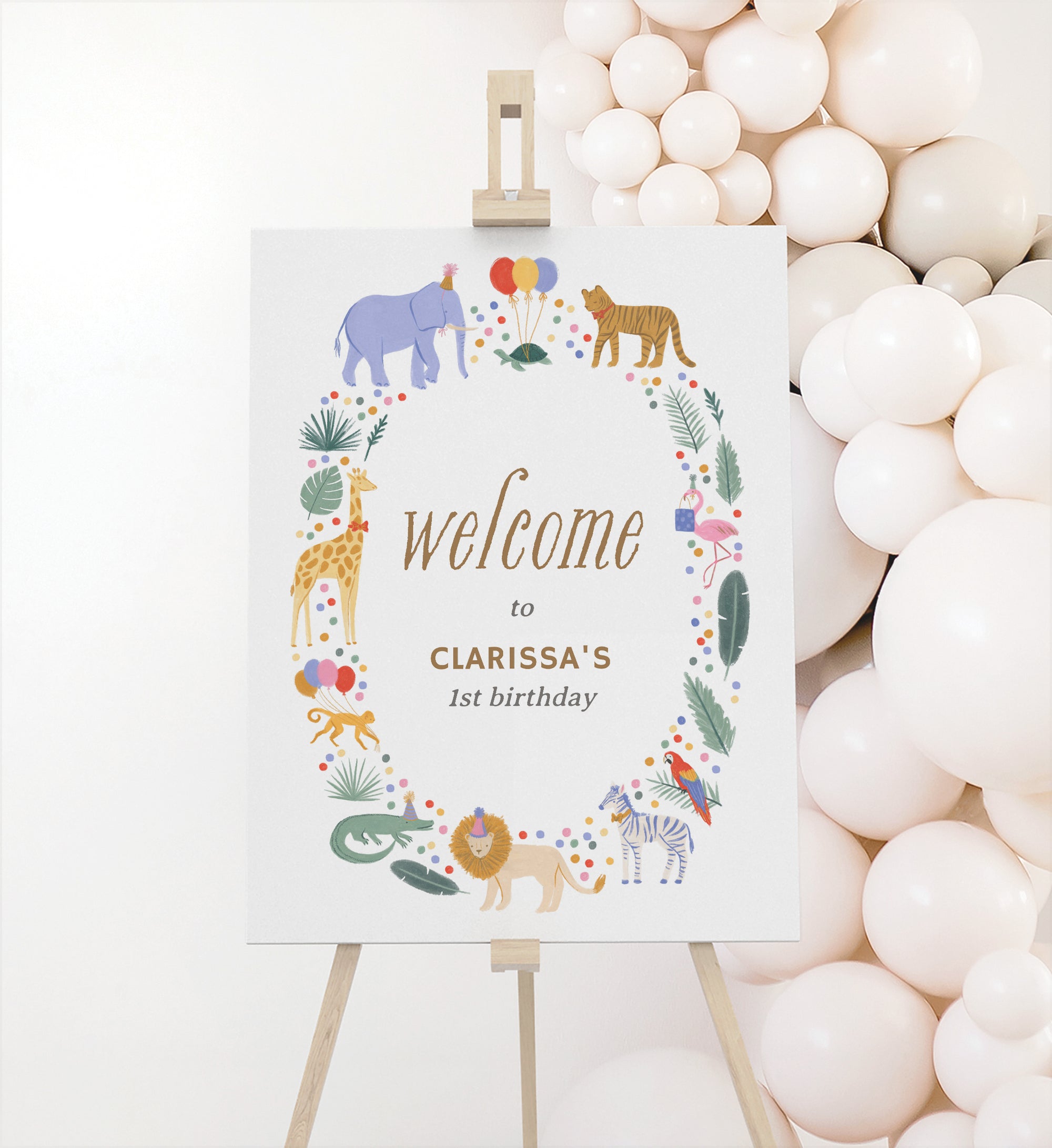 Editable Safari Animals Birthday Welcome Sign Template