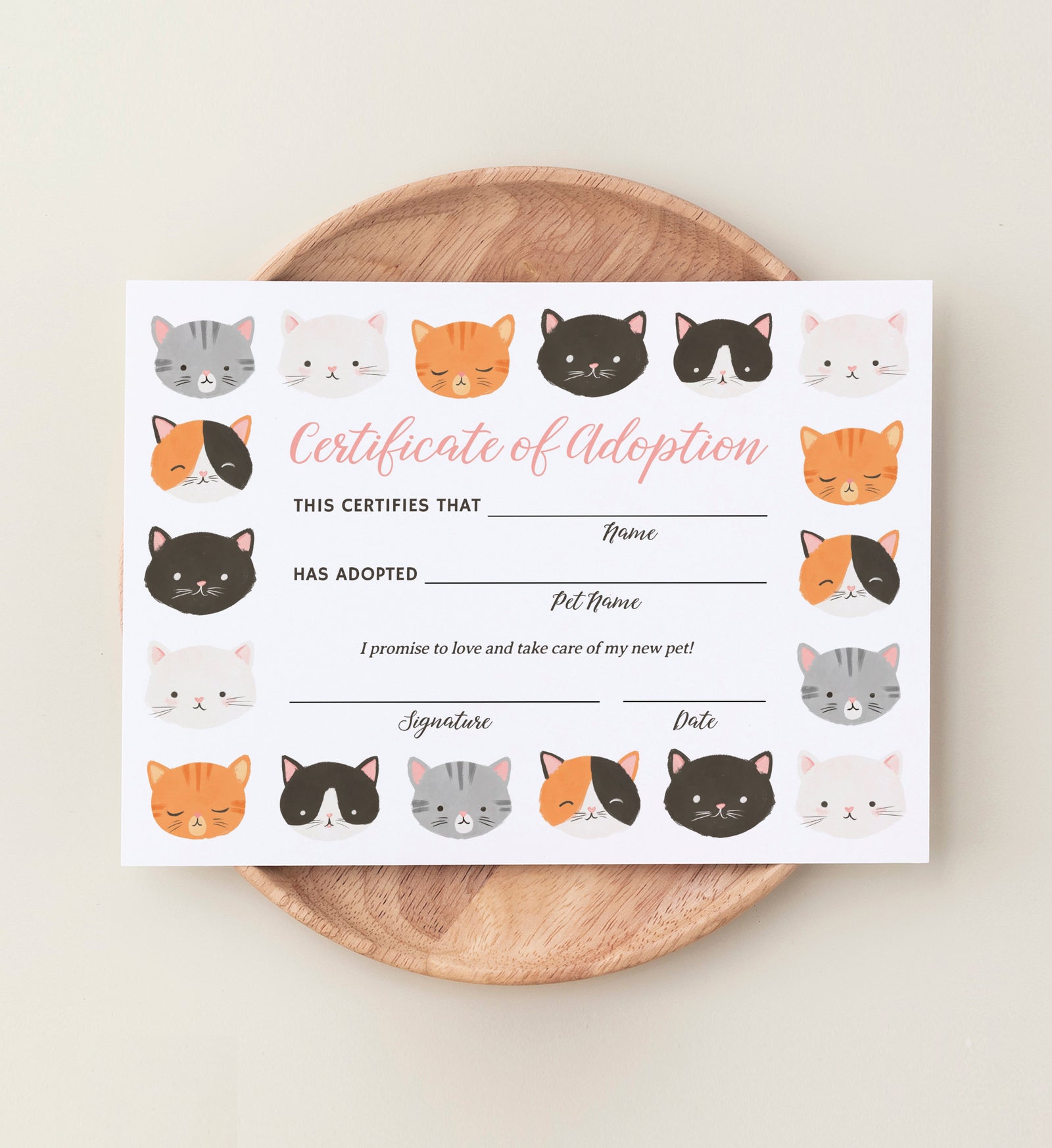 Editable Kitten Birthday Adoption Certificate Template