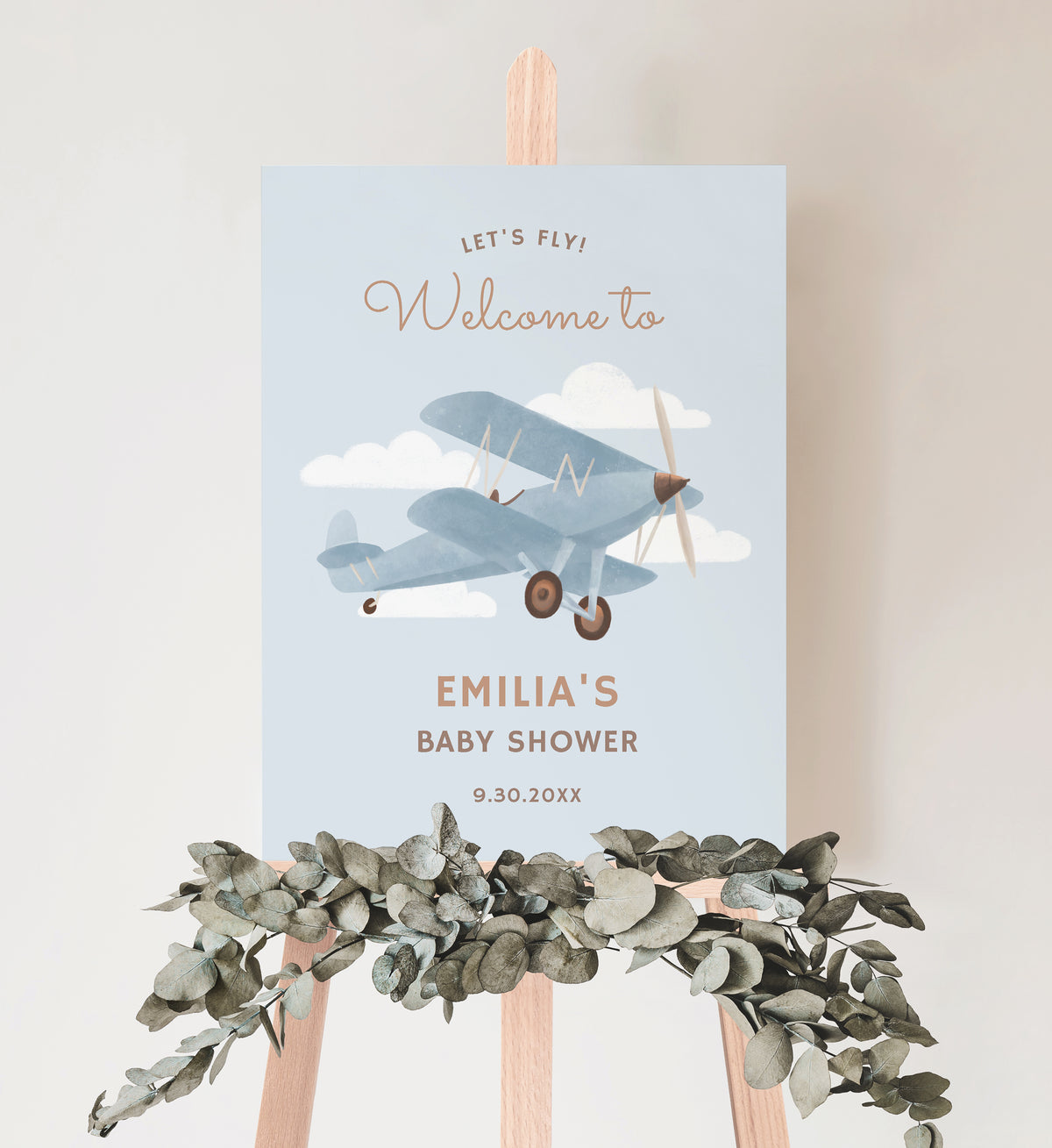 Editable Airplane Baby Shower Welcome Sign Template