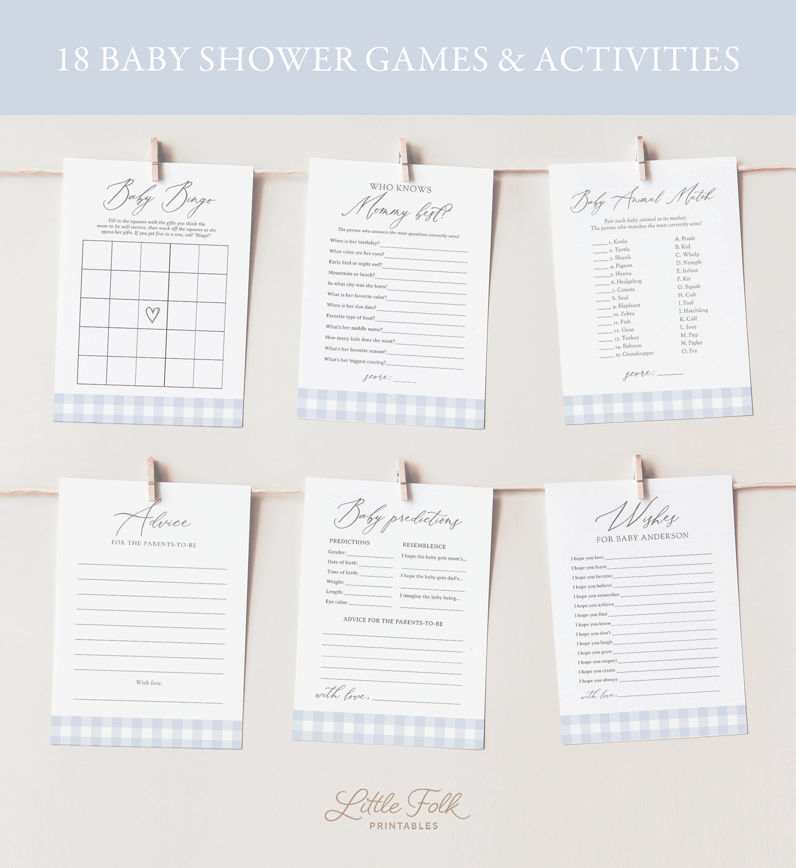 Editable Blue Gingham Baby Shower Games