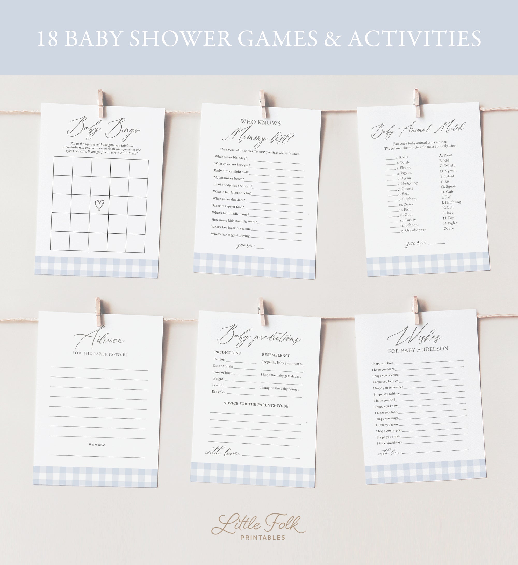 Editable Blue Gingham Baby Shower Games