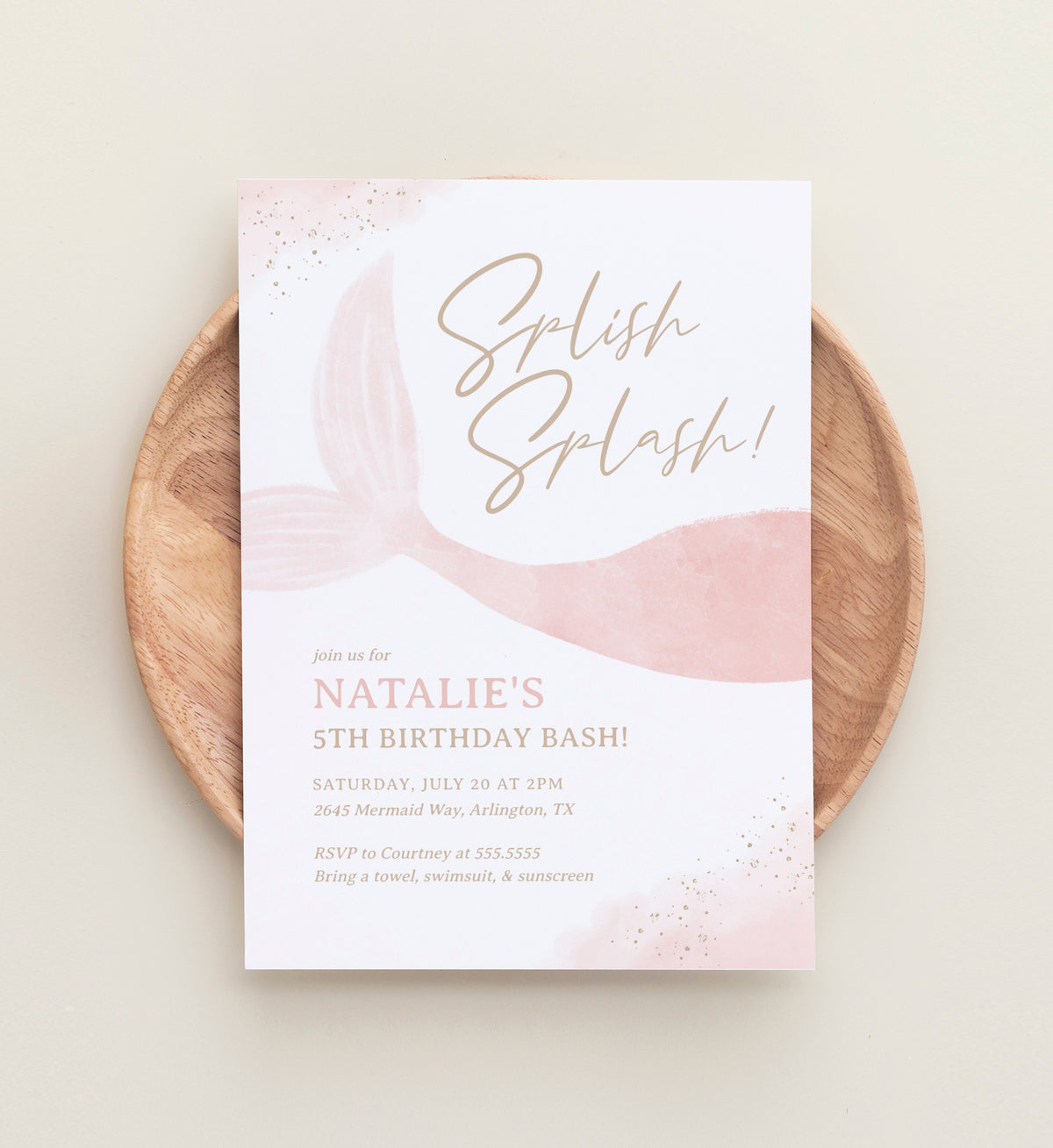 Editable Pink Mermaid Birthday Invitation Template