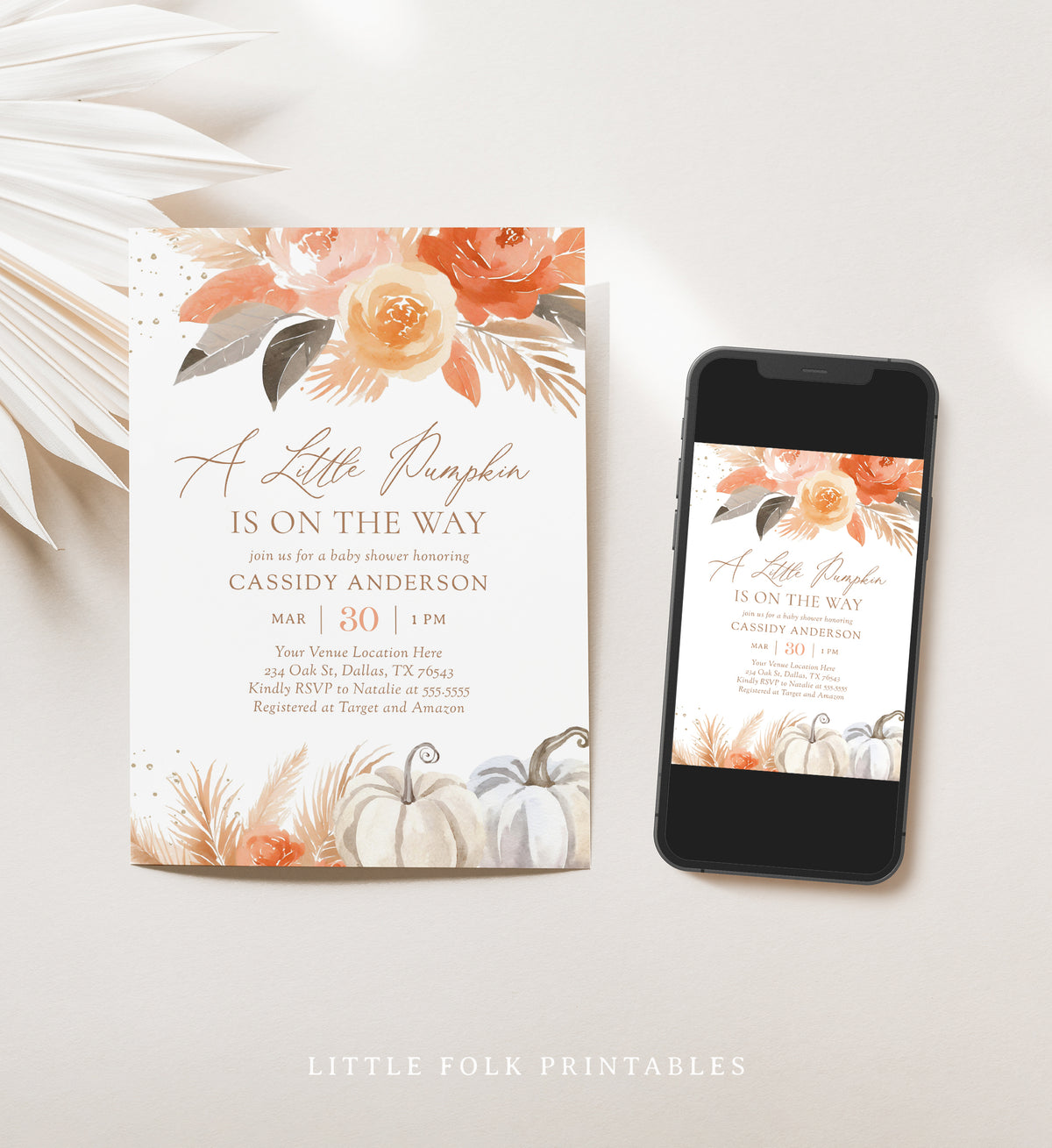 Boho Little Pumpkin Baby Shower Invitation