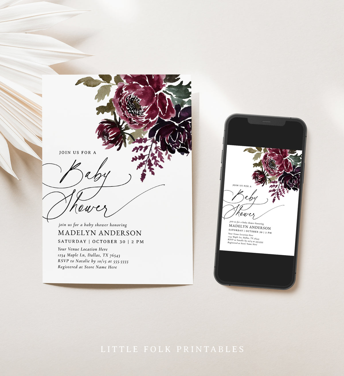 Dark Halloween Floral Baby Shower Invitation
