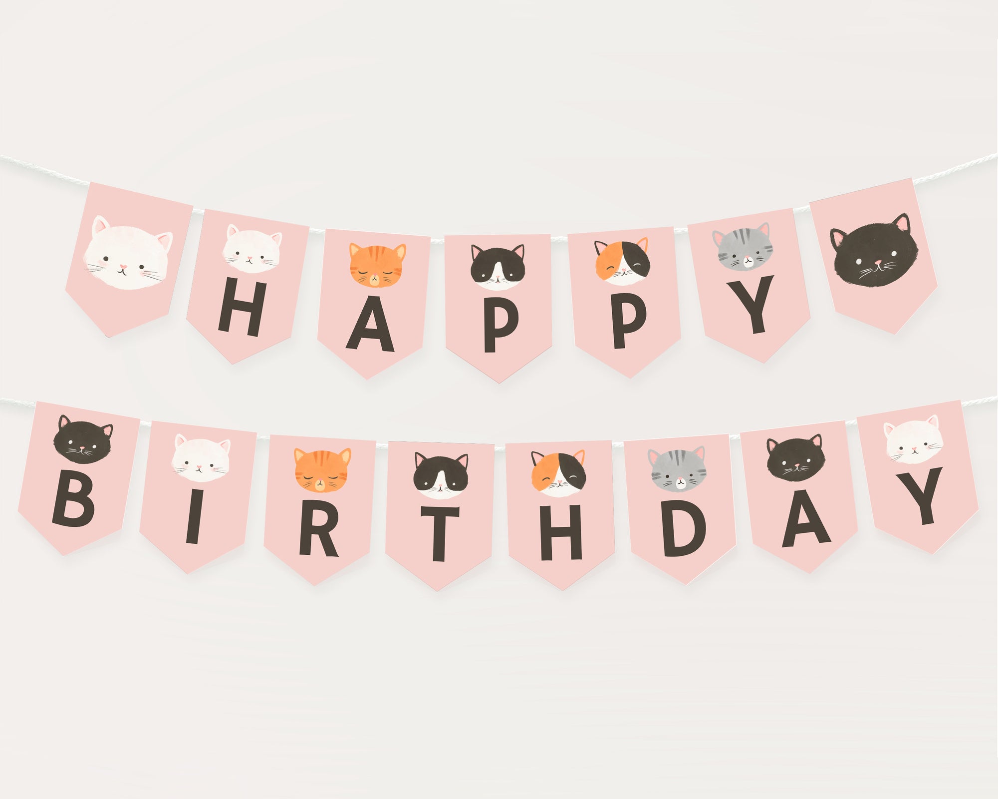 Editable Kitten Birthday Pennant Banner Template