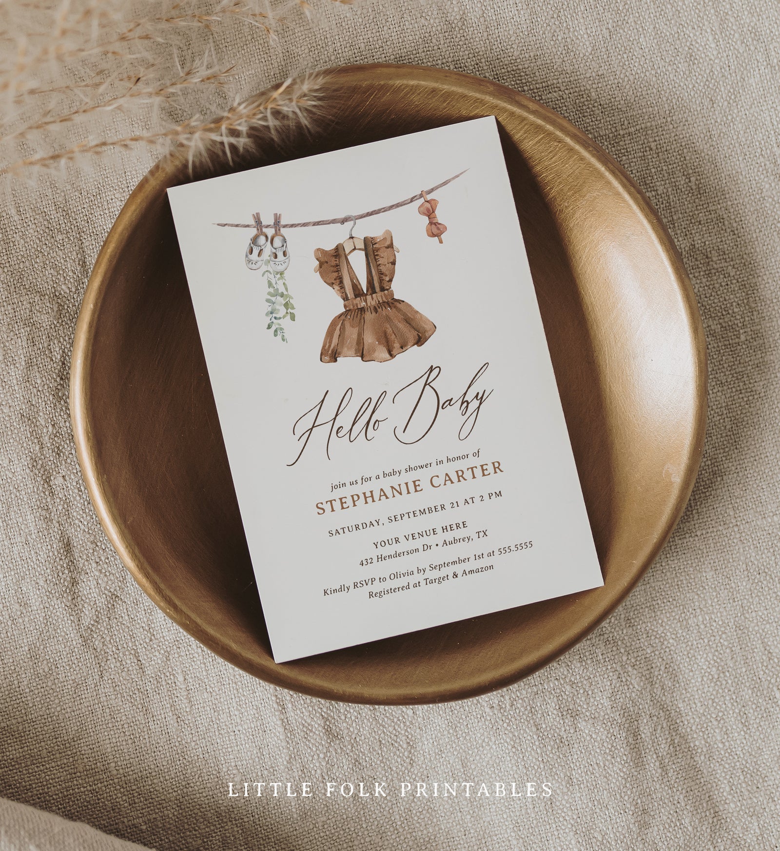 Editable Girl Baby Clothes Baby Shower Invitation Template