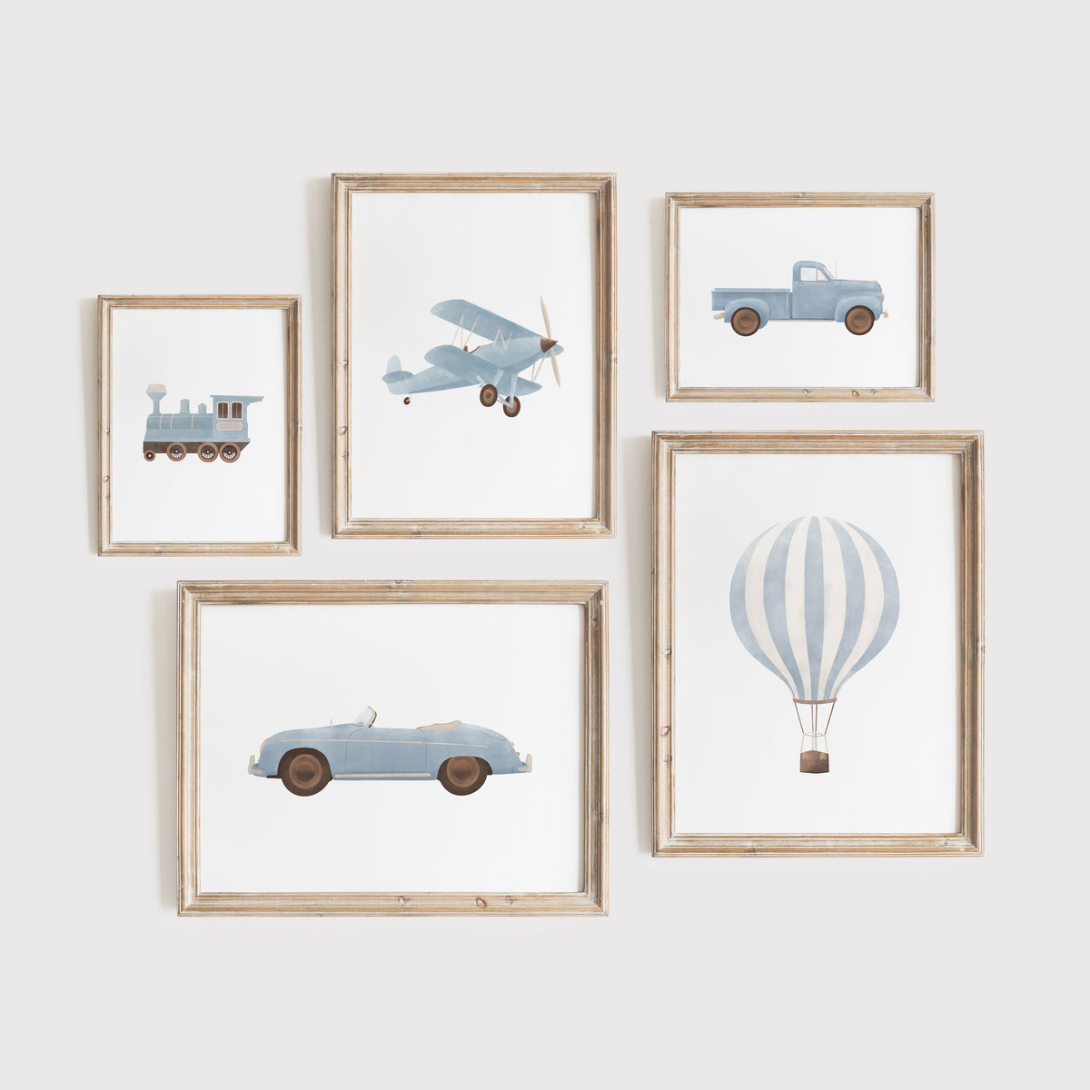 Blue Vintage Transportation Vehicles - 5 Print Bundle