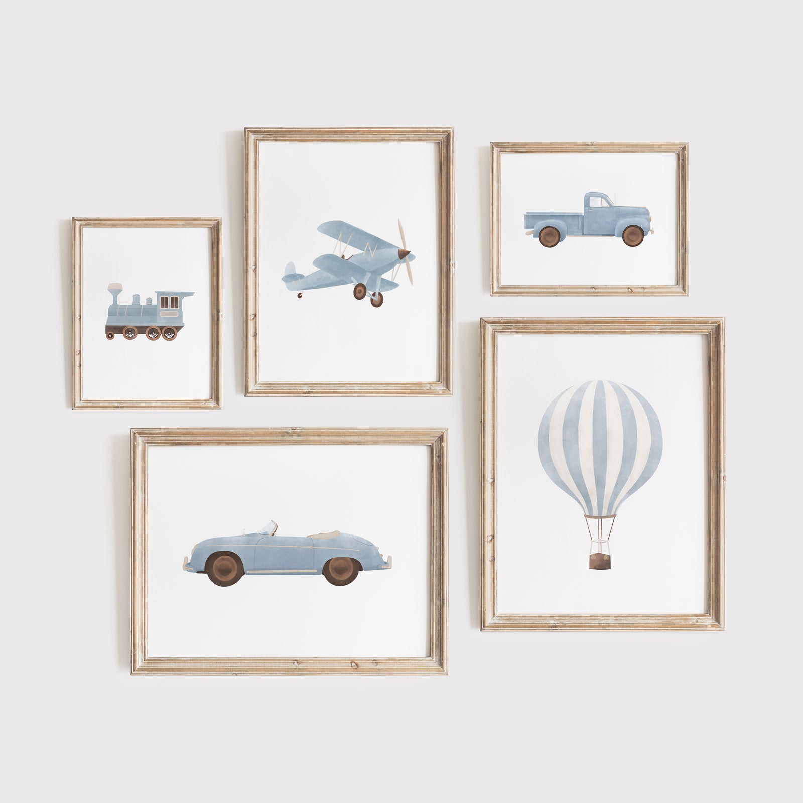 Blue Vintage Transportation Vehicles - 5 Print Bundle