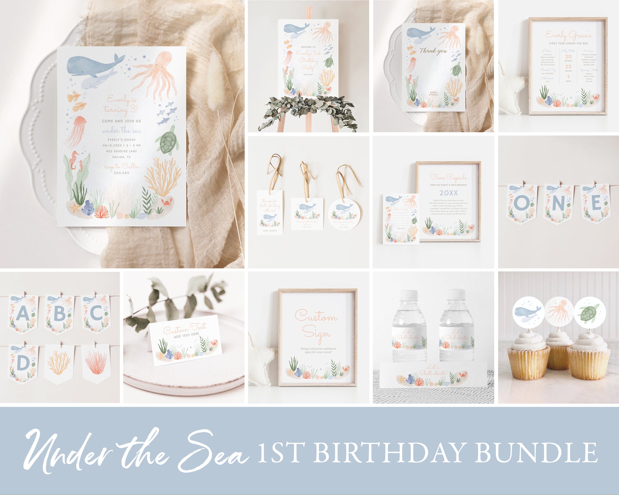 Editable Under the Sea 1st Birthday Bundle