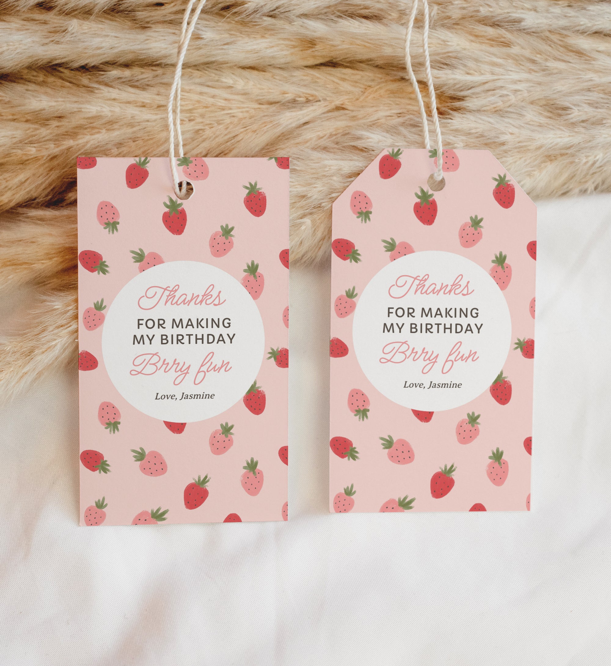 Editable Strawberry Birthday Favor Tag Template