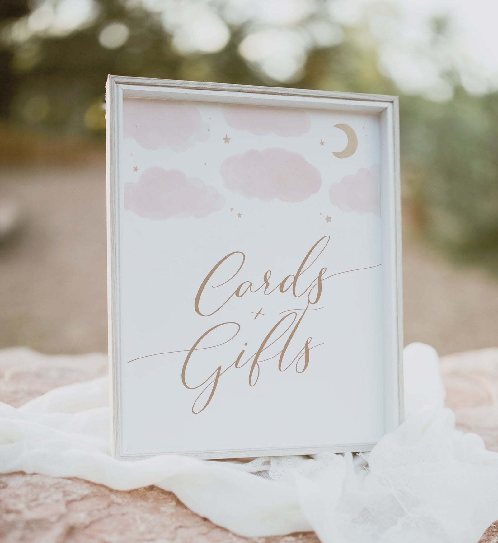 Pink Moon and Stars Baby Shower Cards and Gifts Sign