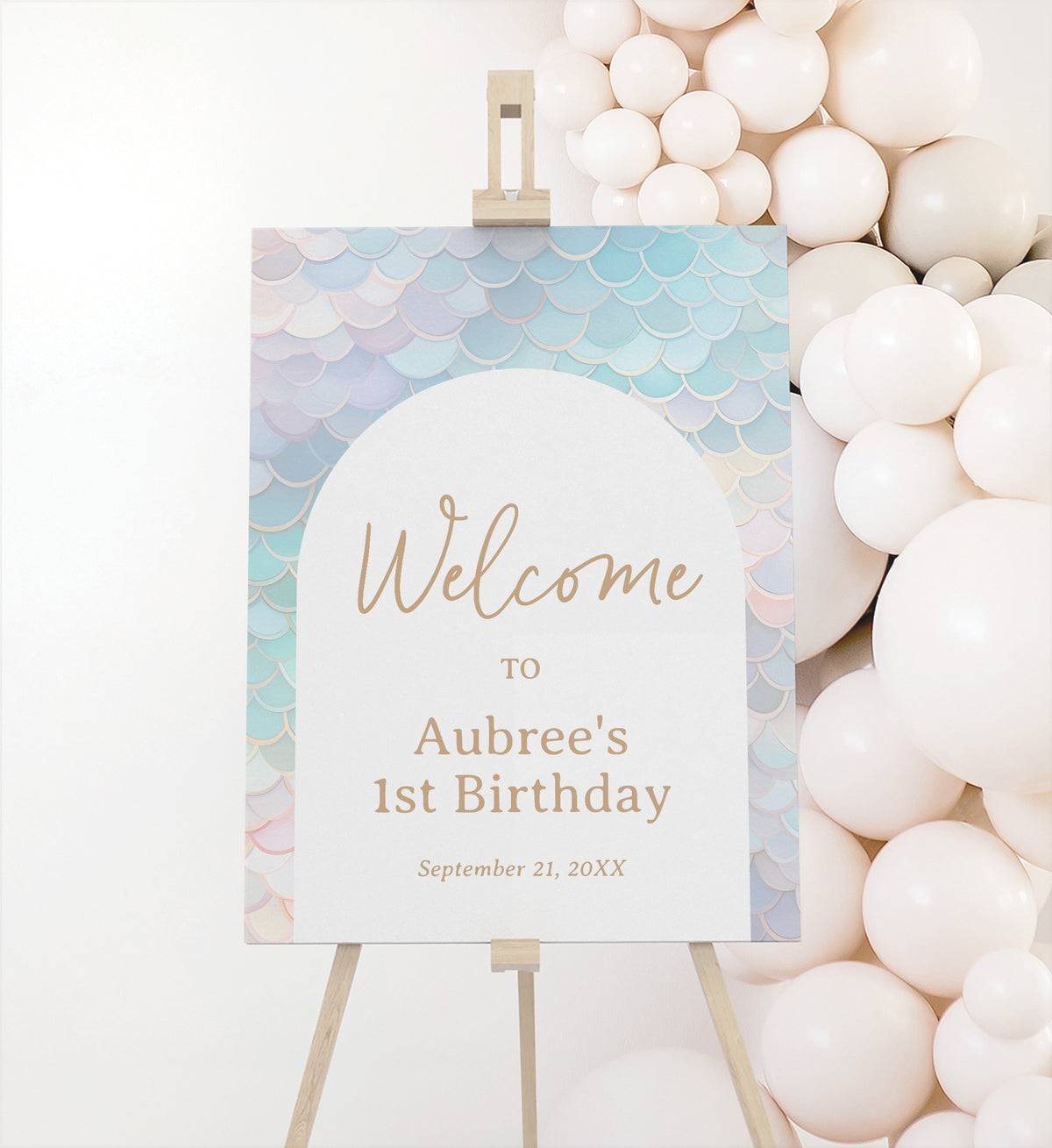Editable Mermaid Scales Birthday Welcome Sign Template