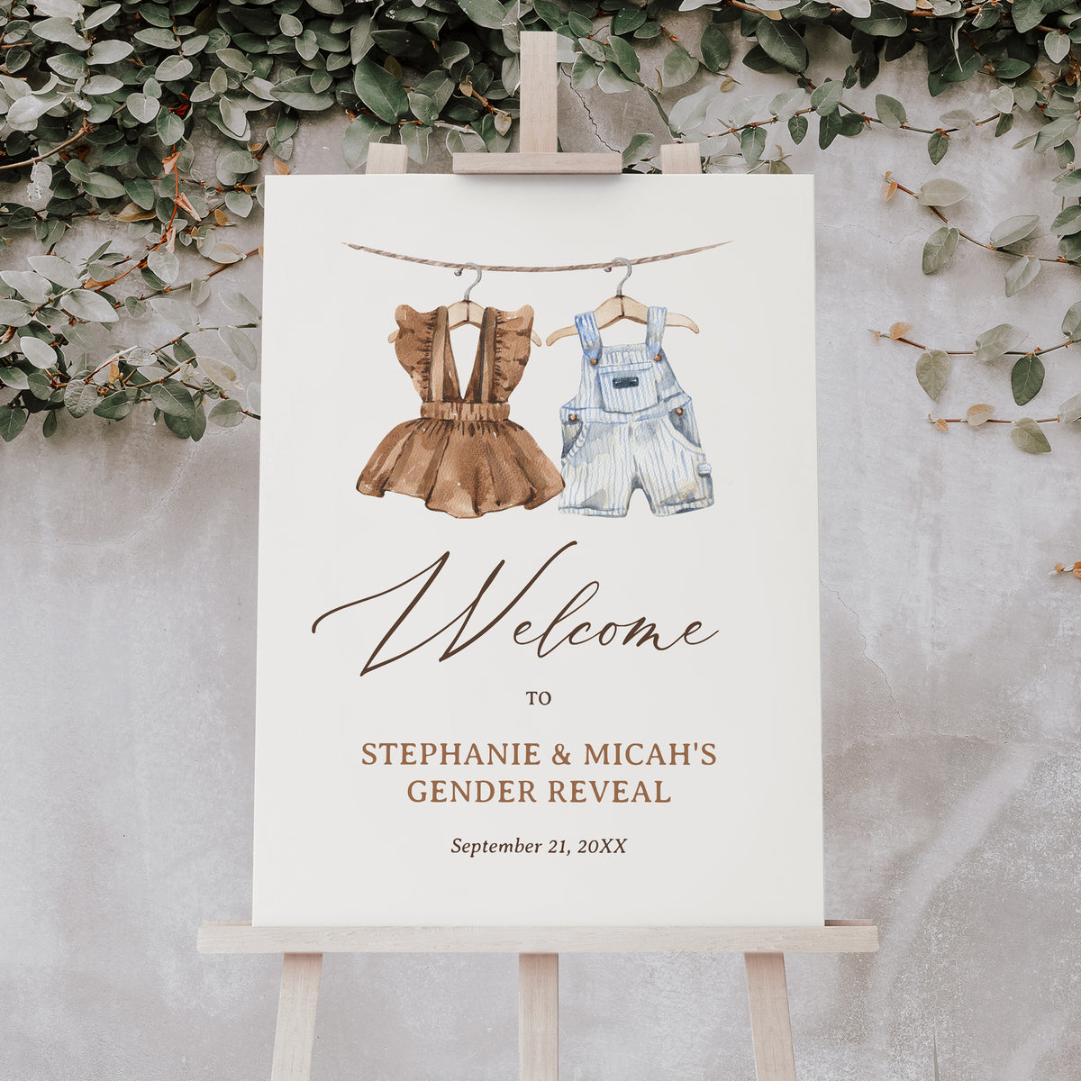 Baby Clothes Gender Reveal Welcome Sign Template