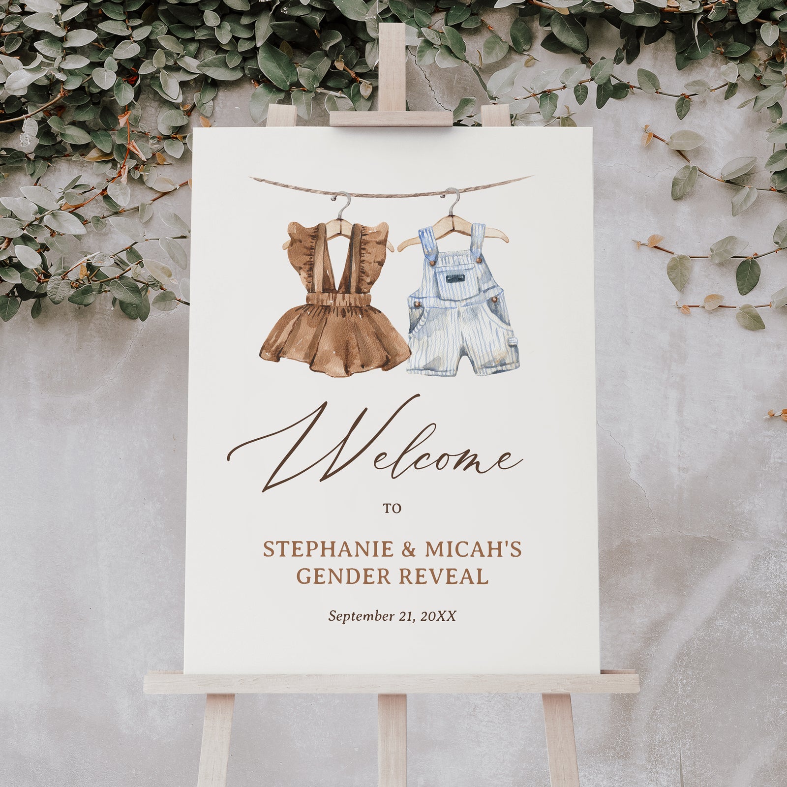 Baby Clothes Gender Reveal Welcome Sign Template