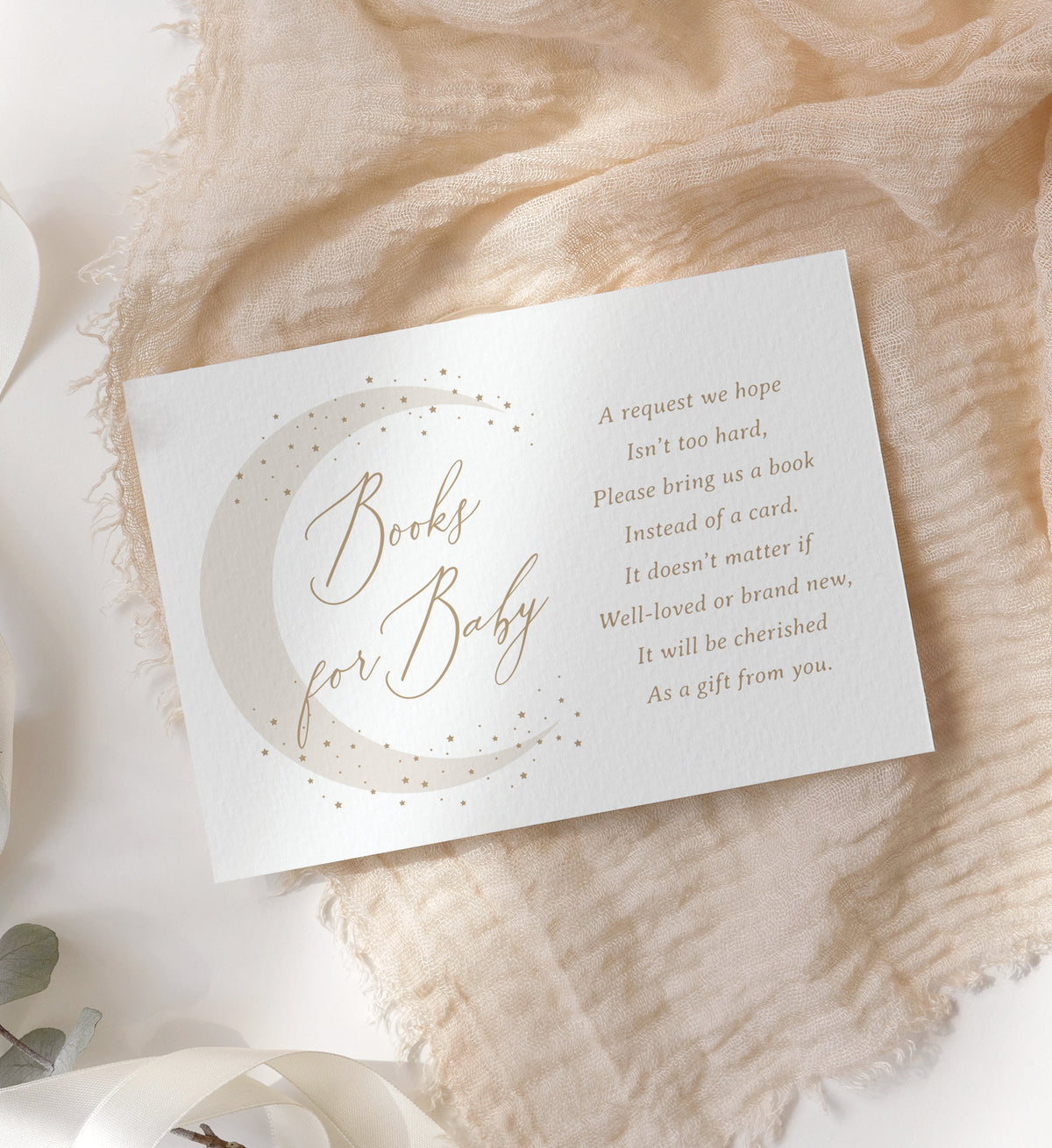 Editable Neutral Over the Moon Baby Shower Books for Baby Template