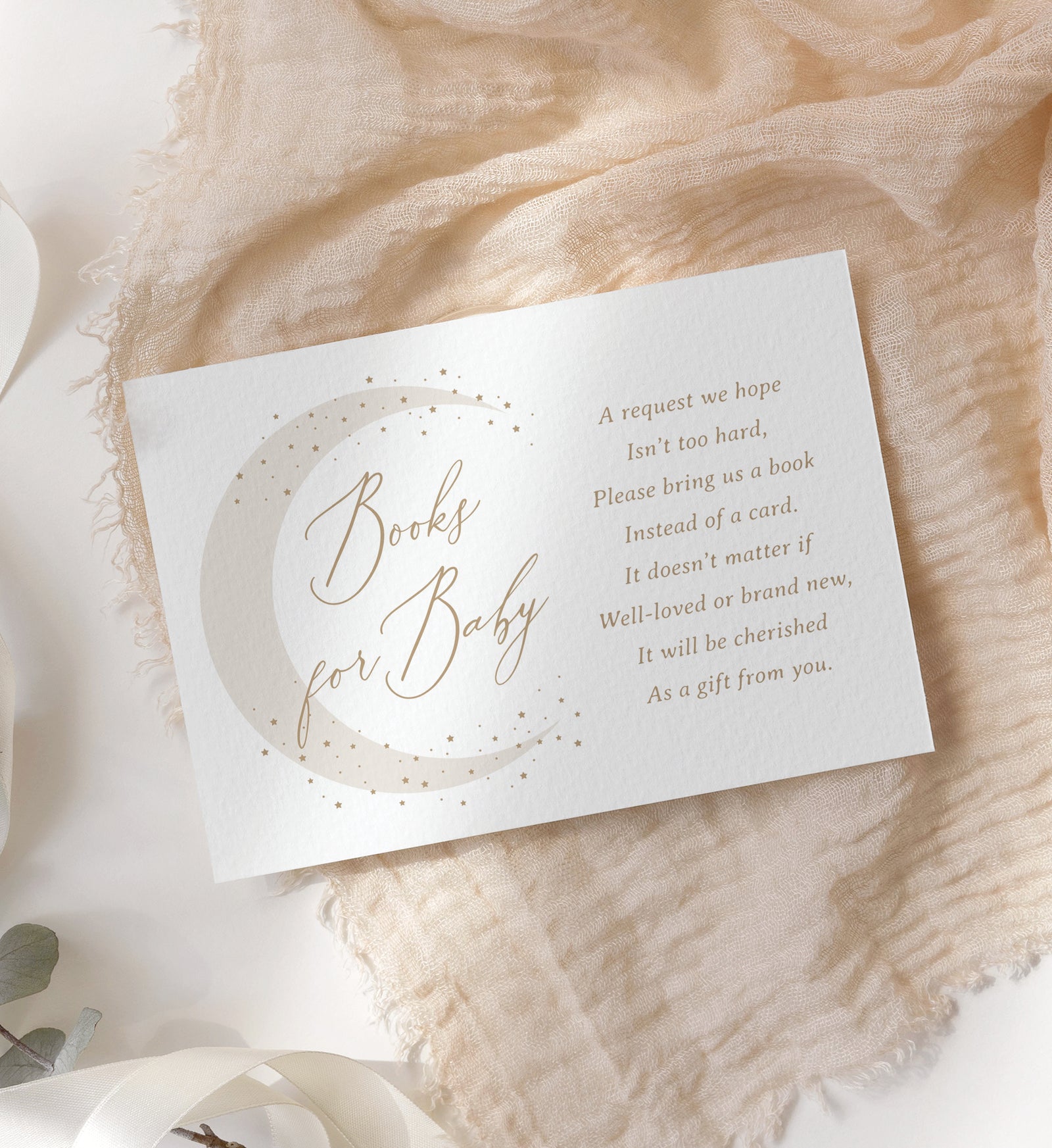 Editable Neutral Over the Moon Baby Shower Books for Baby Template