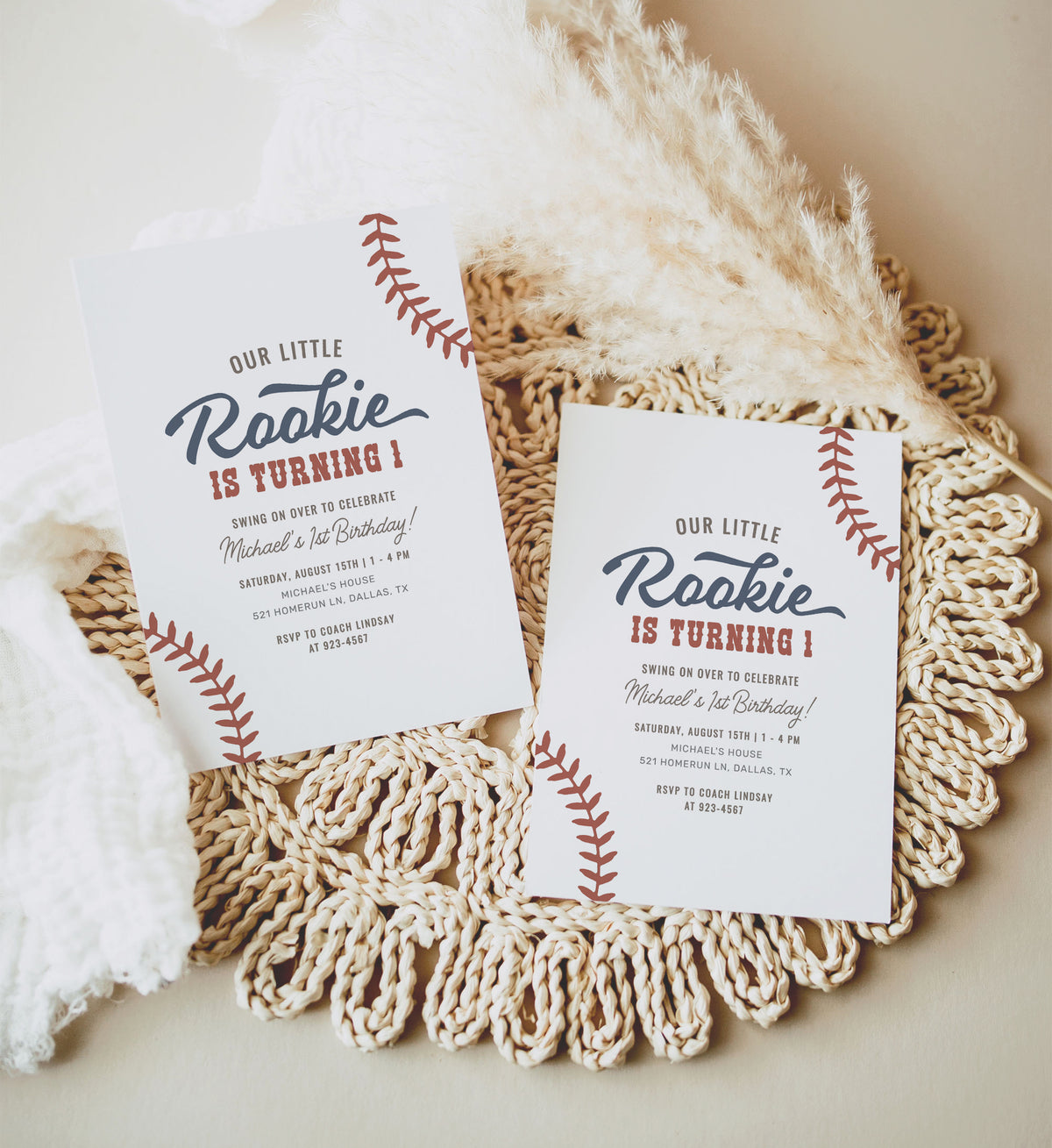 Editable Baseball 1st Birthday Party Invitation Template