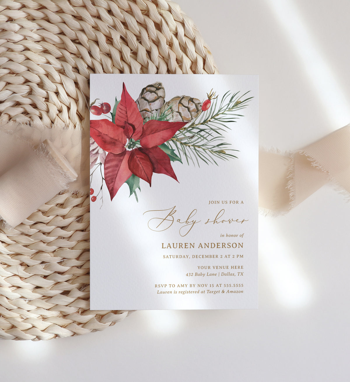 Poinsettia Baby Shower Invitation