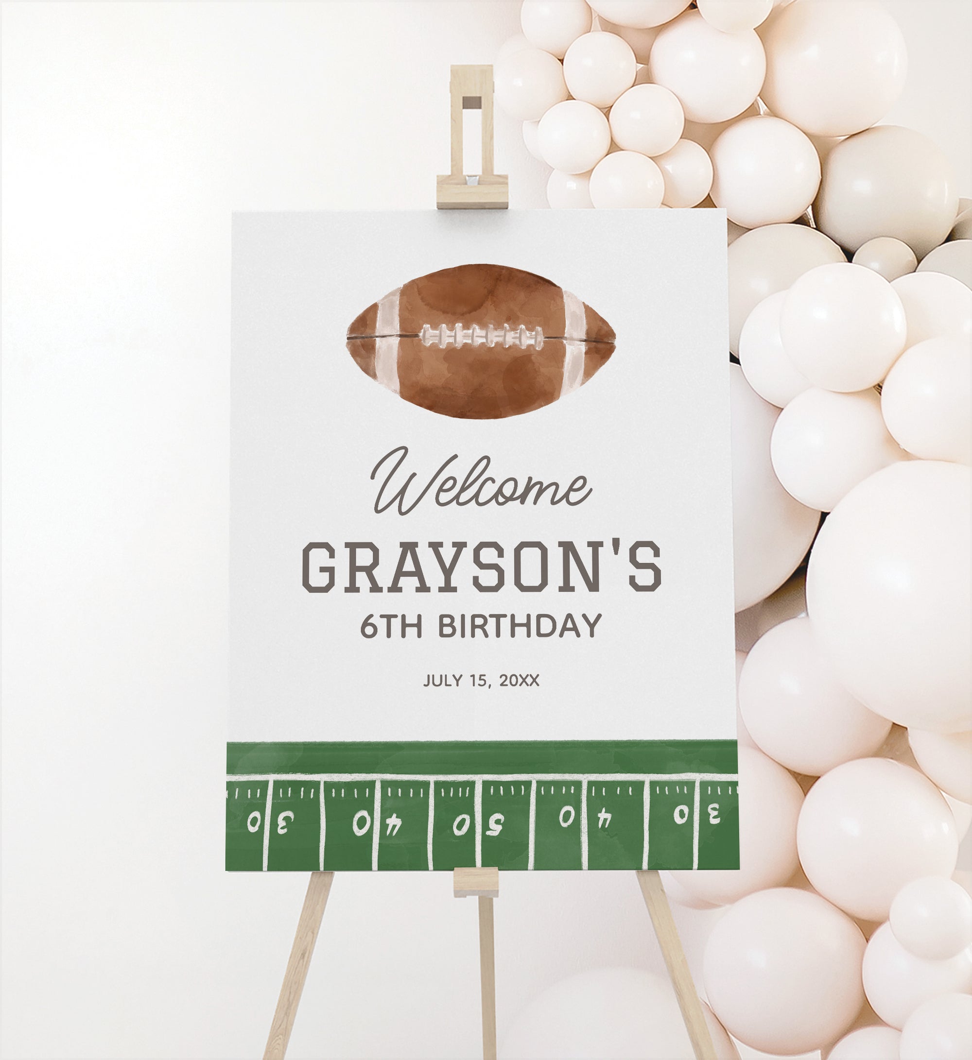 Editable Football Birthday Welcome Sign Template