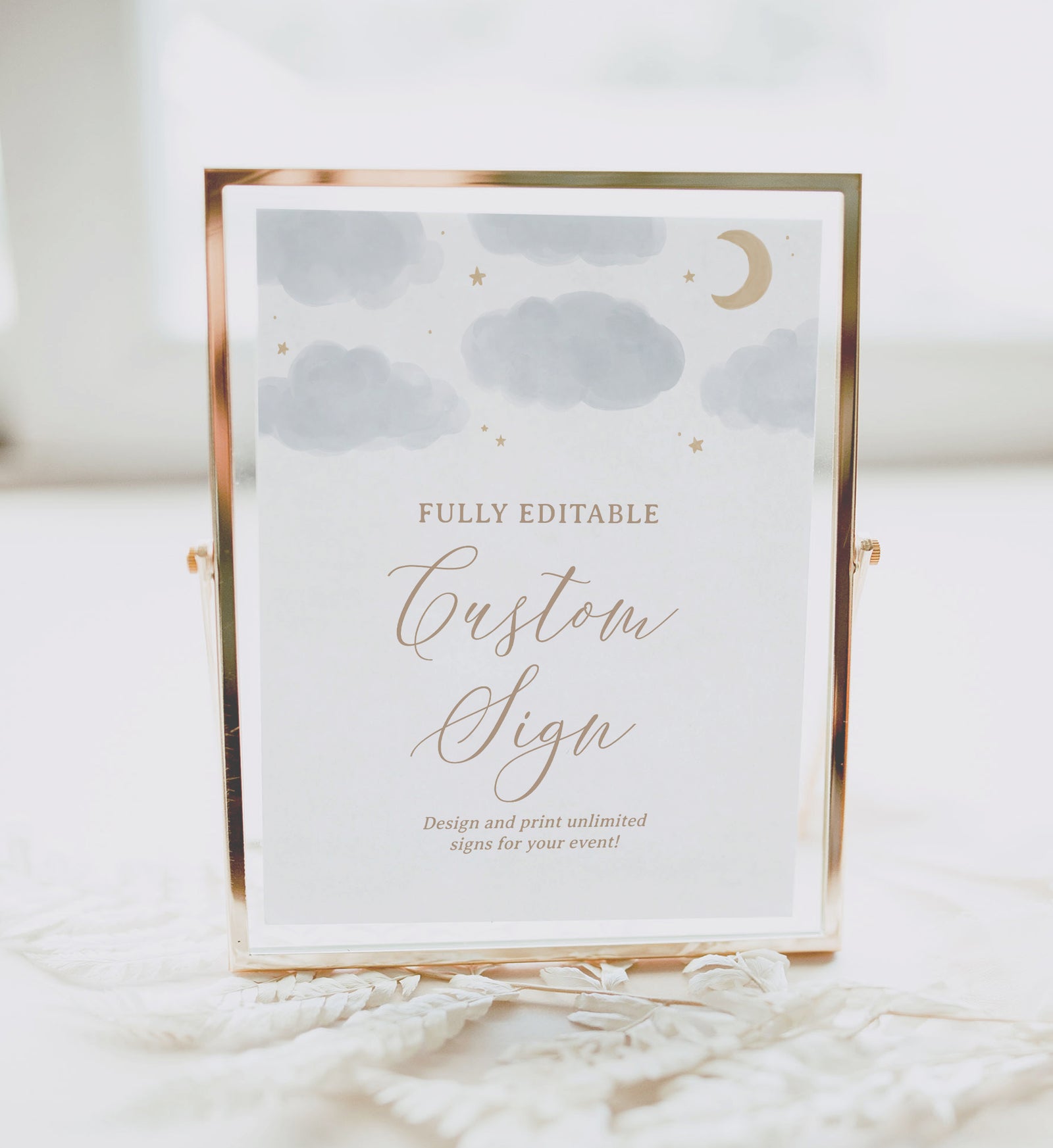Editable Moon and Stars Baby Shower Custom Sign Template
