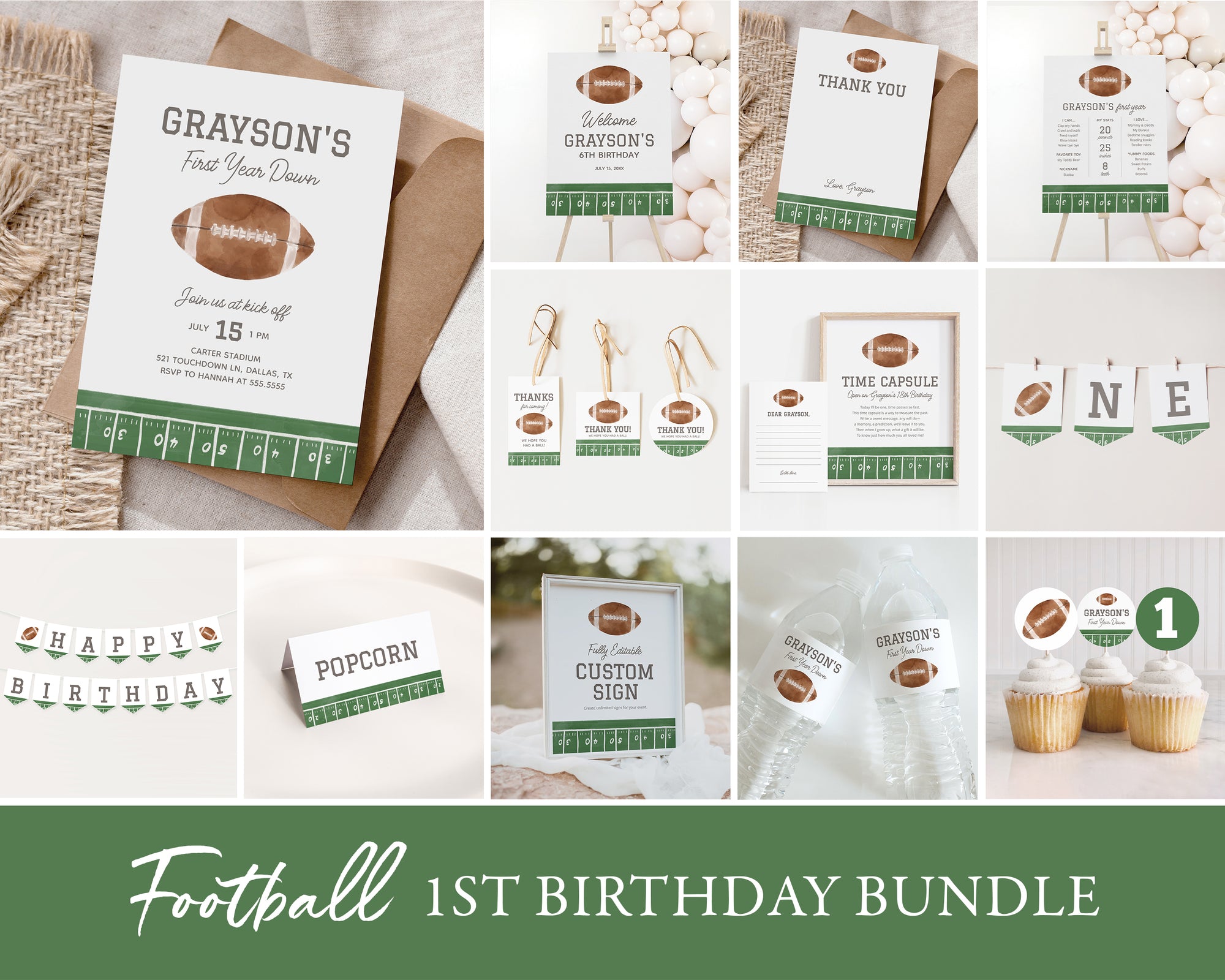 Editable Football 1st Birthday Bundle