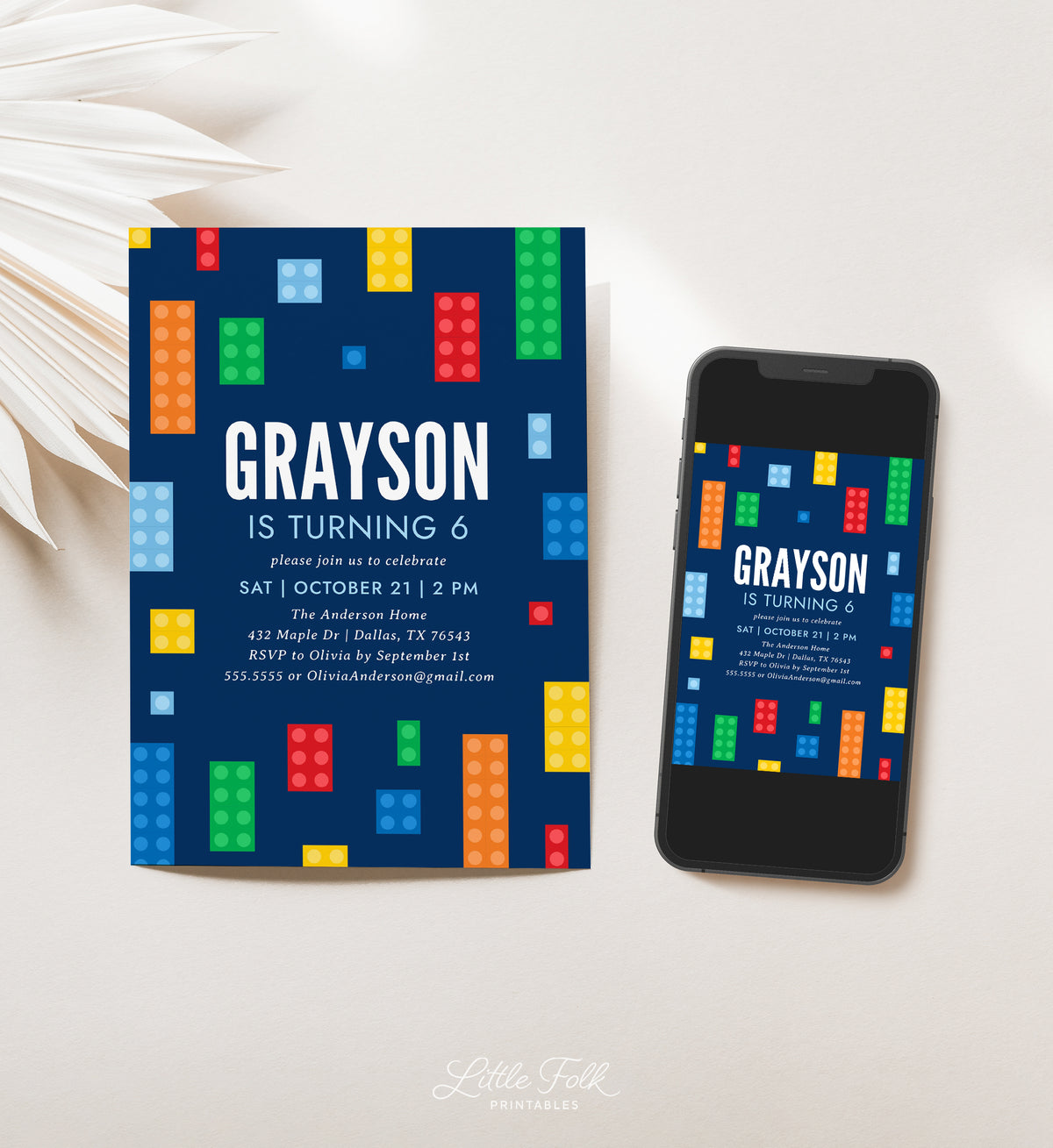 Editable Building Block Birthday Invitation