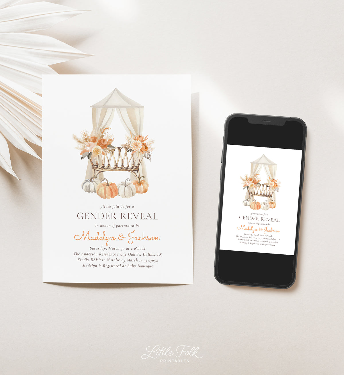 Fall Bassinet Gender Reveal Invitation Template