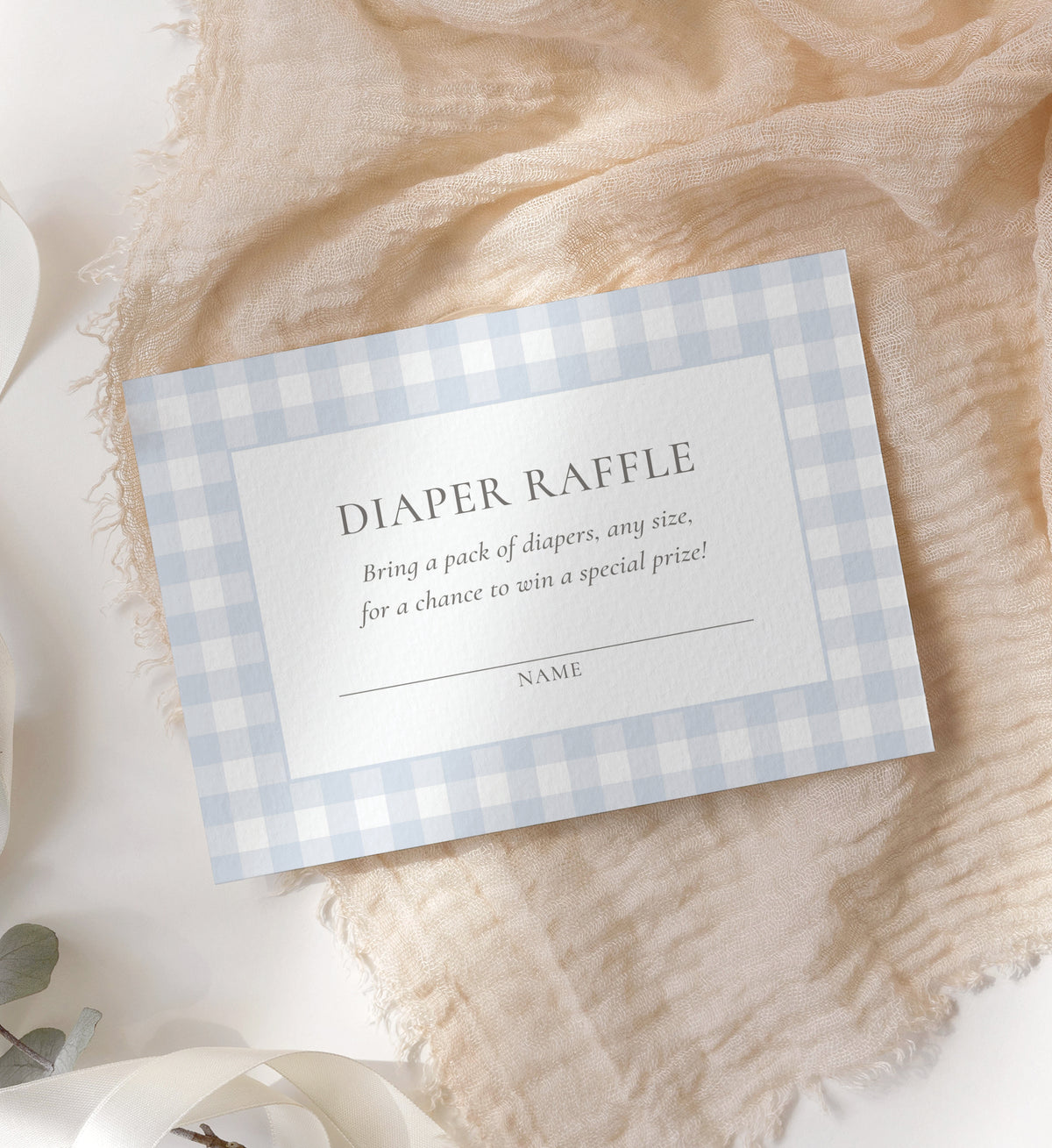 Editable Blue Gingham Baby Shower Diaper Raffle Ticket Template