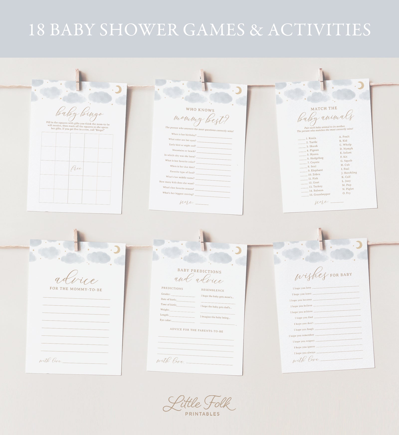 Editable Moon and Stars Baby Shower Games