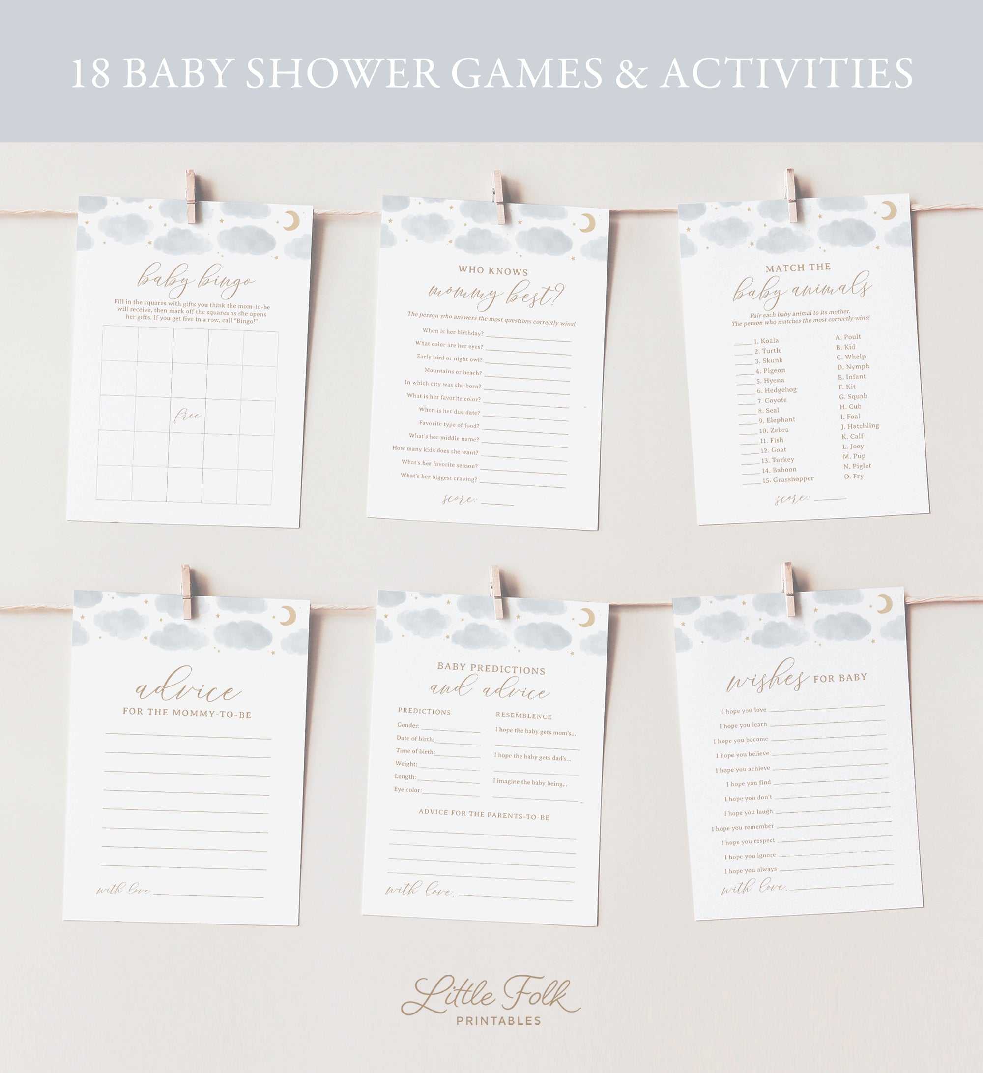 Editable Moon and Stars Baby Shower Games