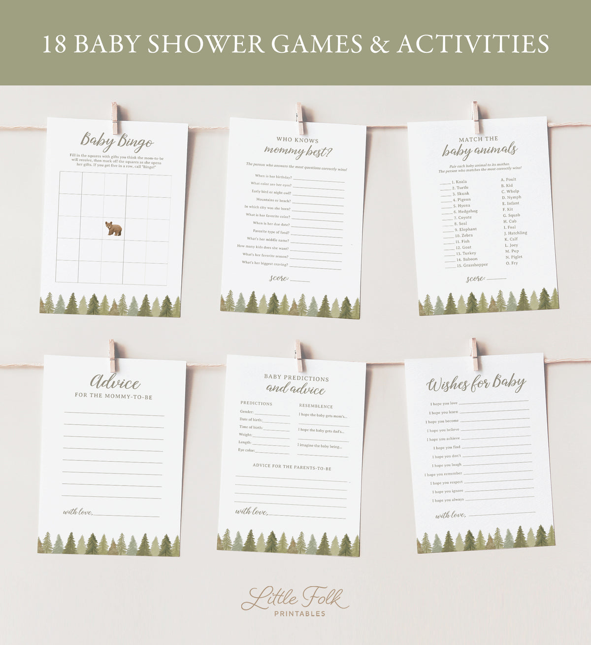 Editable Woodland Baby Shower Games Bundle
