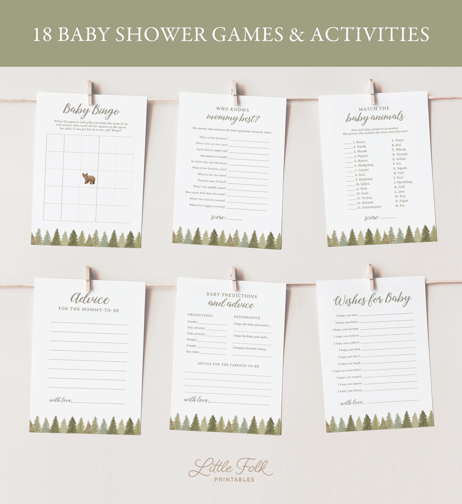 Editable Woodland Baby Shower Games Bundle