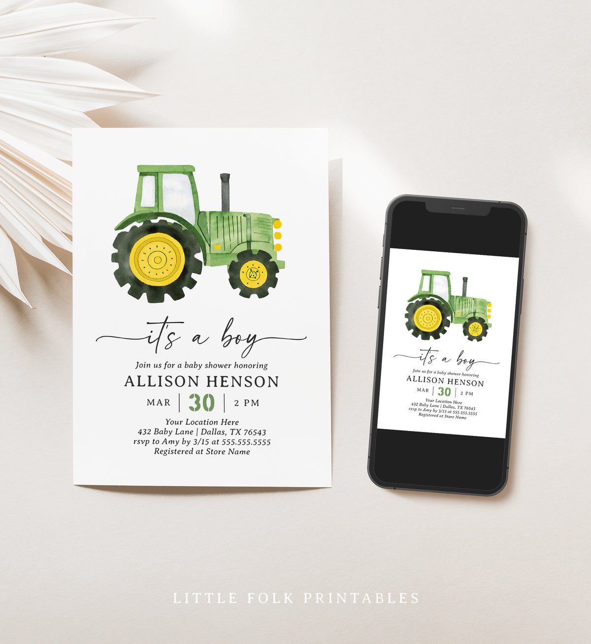 Editable Tractor Baby Shower Invitation Template