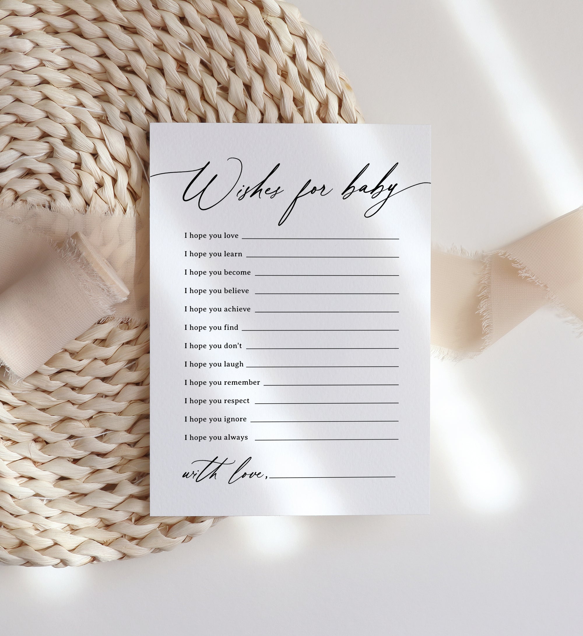 Minimalist Black Script Wishes for Baby Template