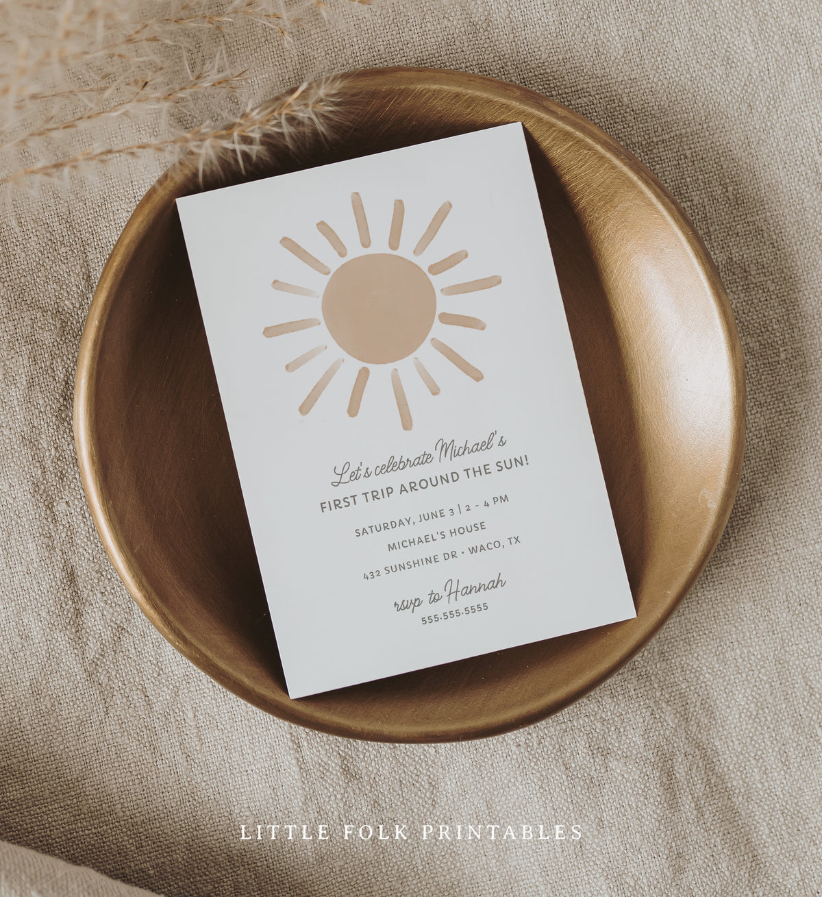 Editable First Trip Around the Sun Birthday Party Invitation Template