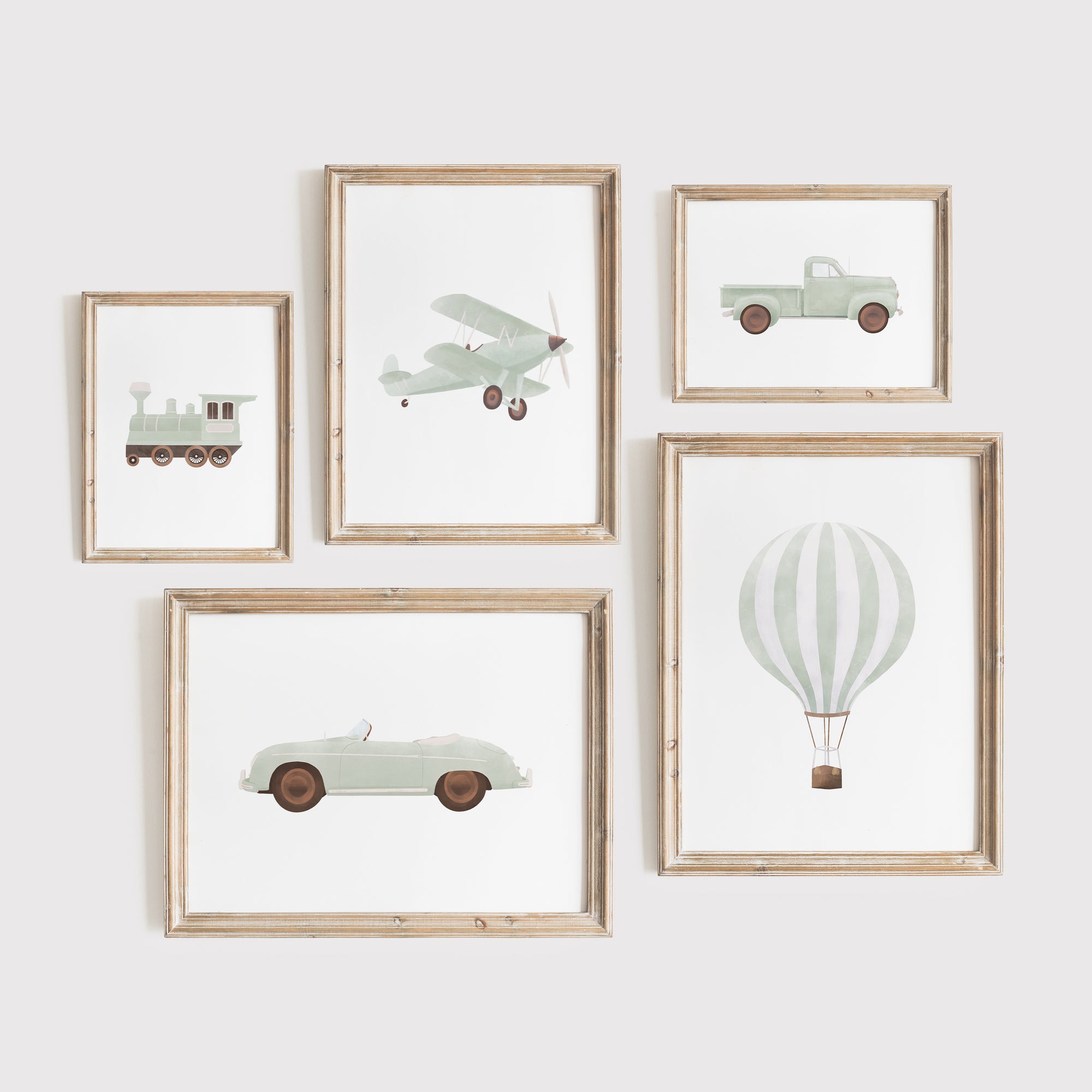 Green Vintage Transportation Vehicles - 5 Print Bundle