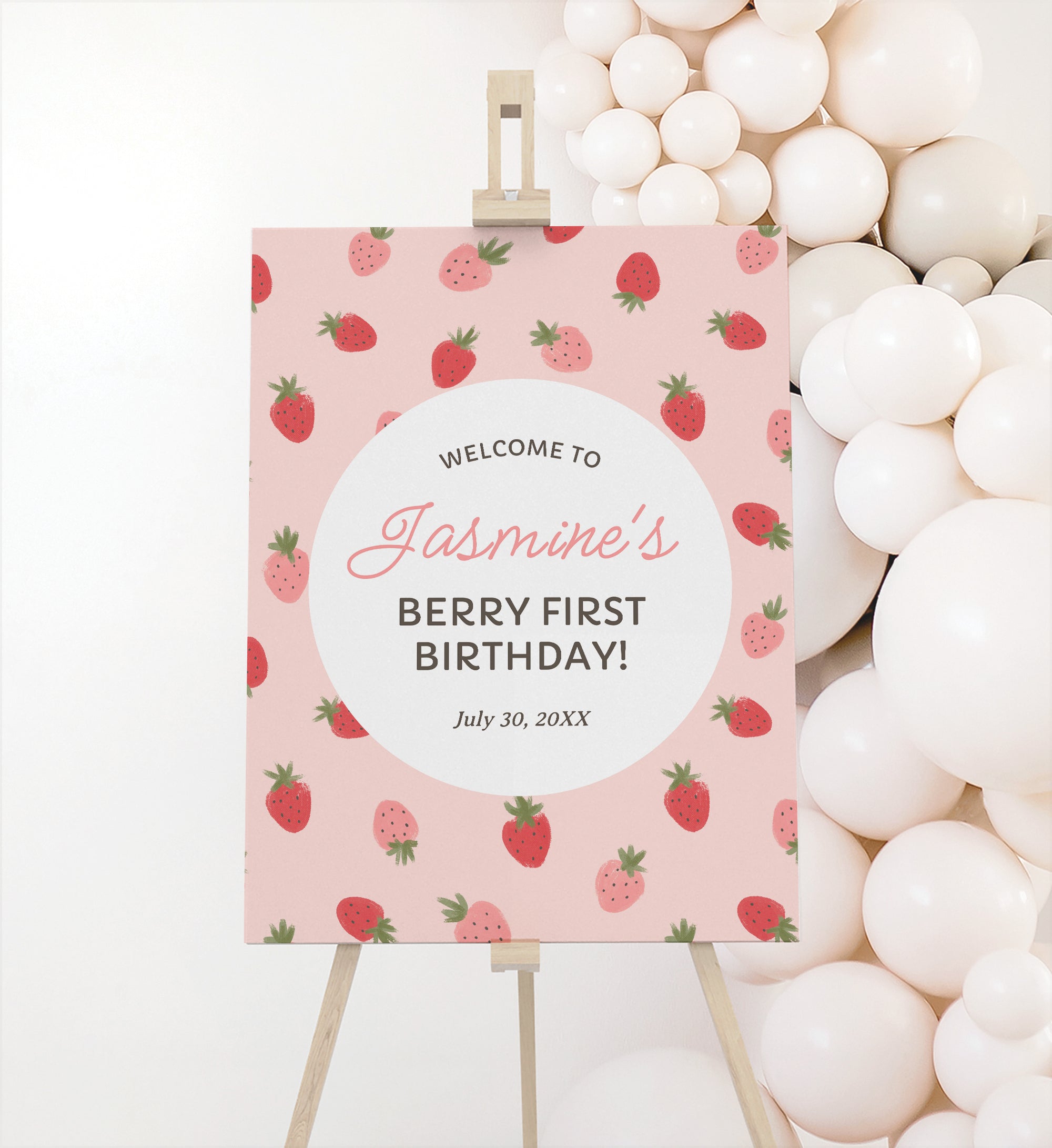 Editable Strawberry Birthday Welcome Sign Template