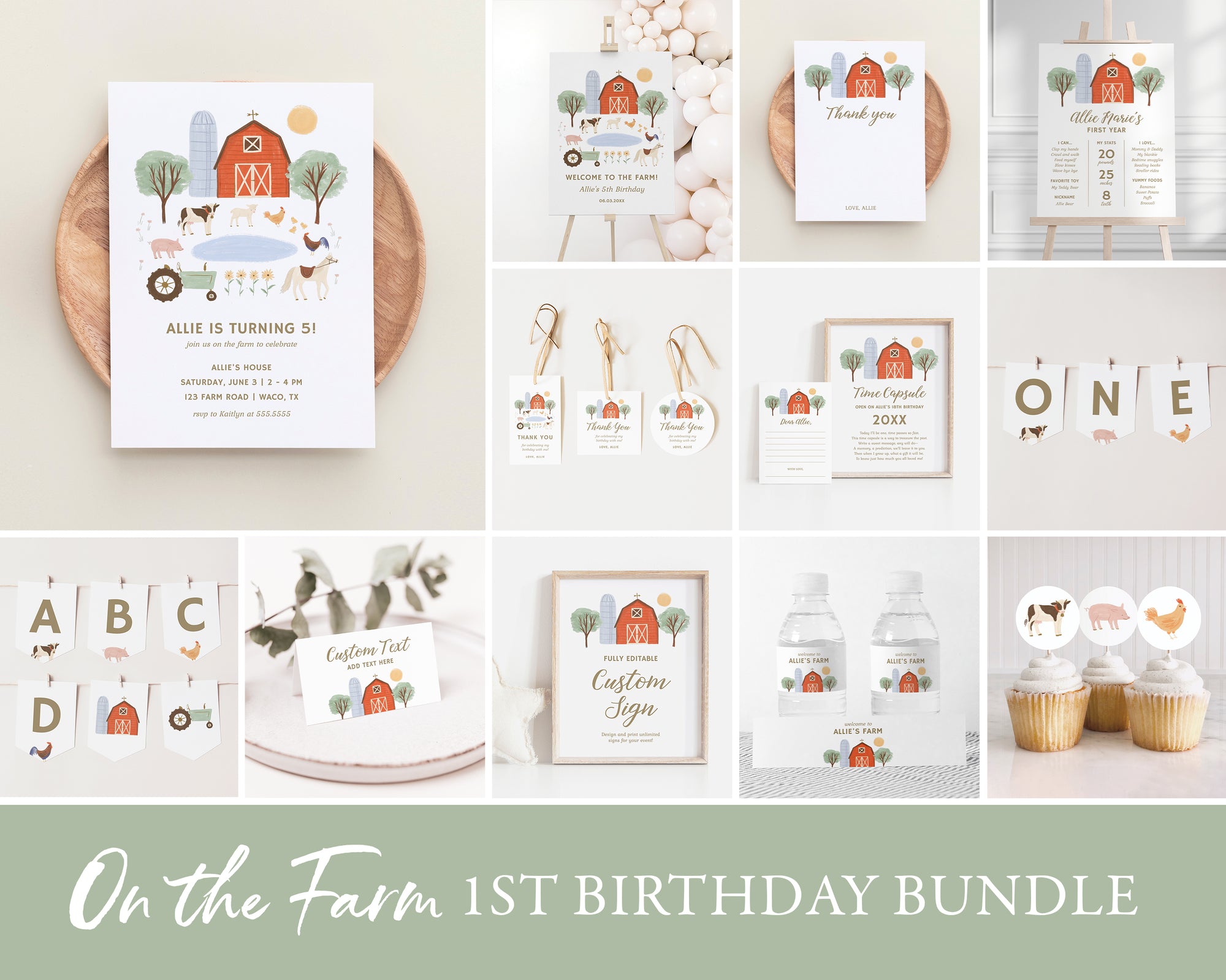 Editable Farm 1st Birthday Bundle