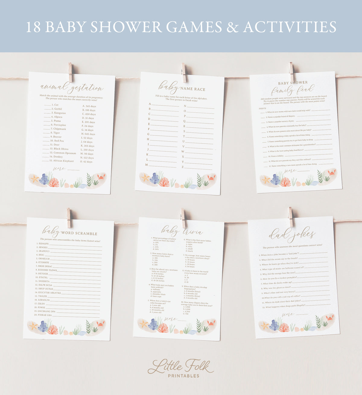 Editable Under the Sea Baby Shower Games