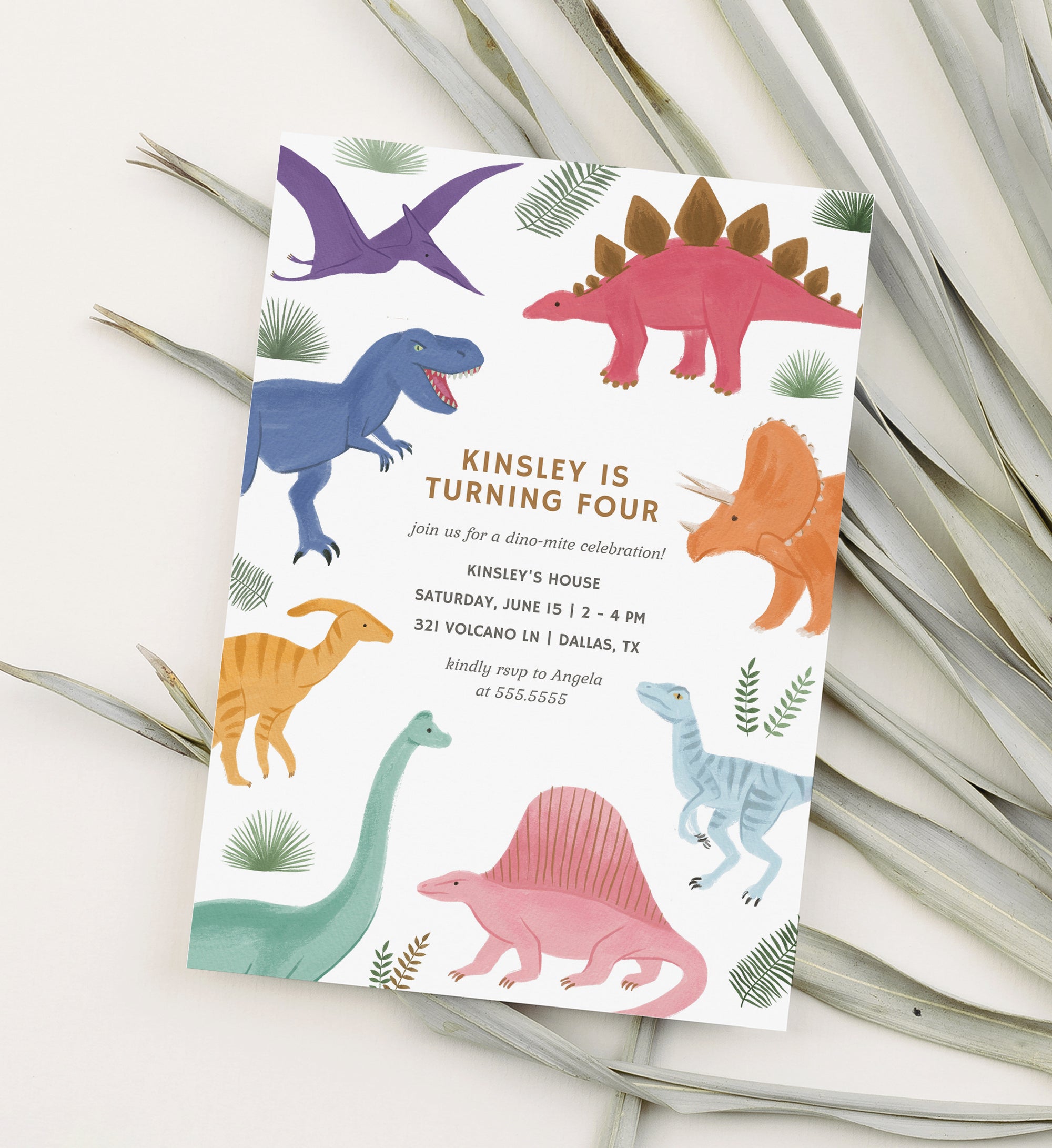 Editable Pastel Dinosaur Birthday Invitation Template