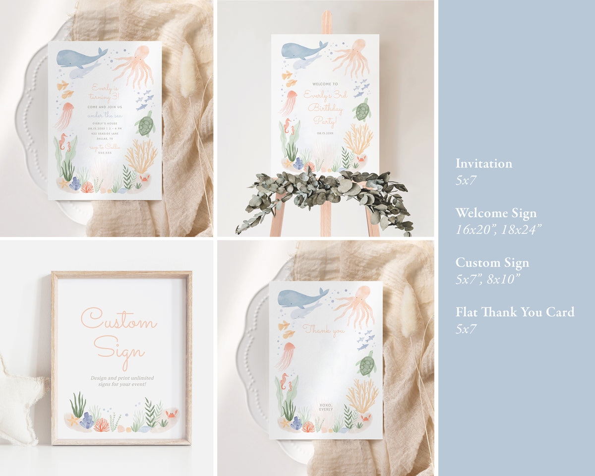 Editable Under the Sea Any Age Birthday Bundle