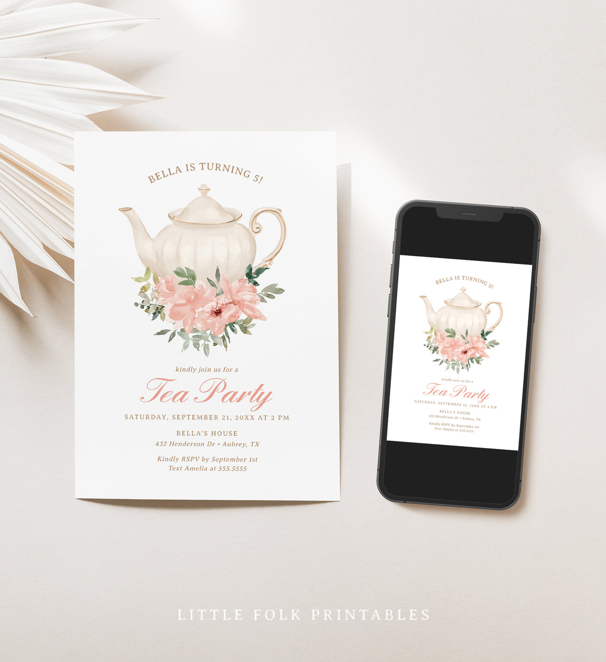 Editable Floral Tea Party Birthday Party Invitation Template