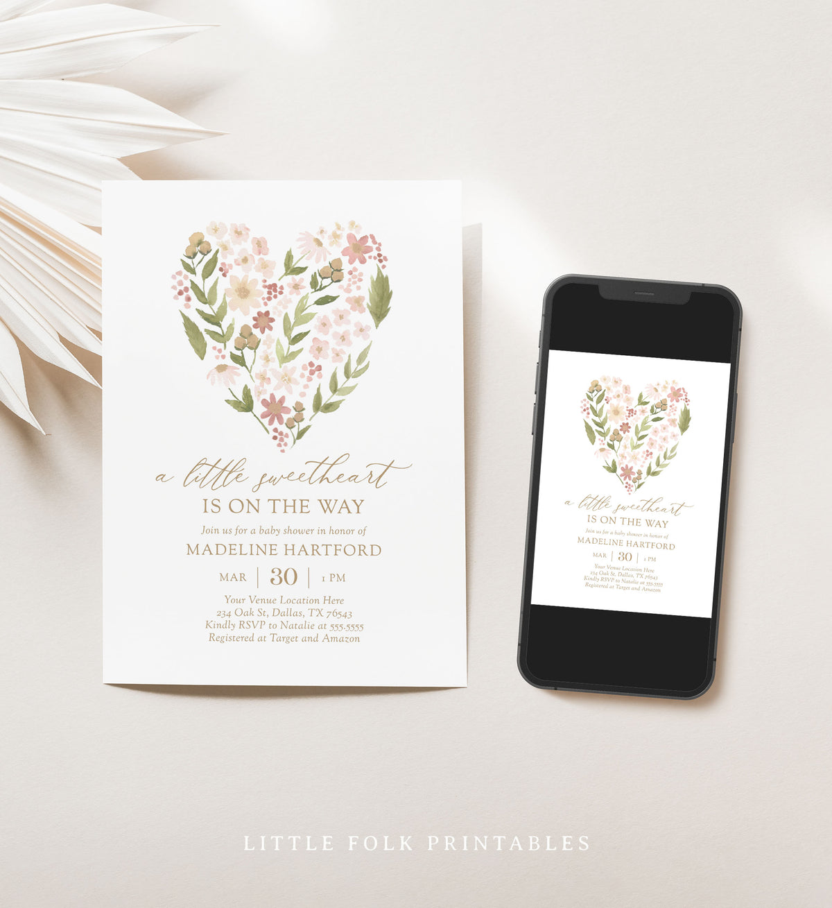 Little Sweetheart Floral Heart Baby Shower Invitation