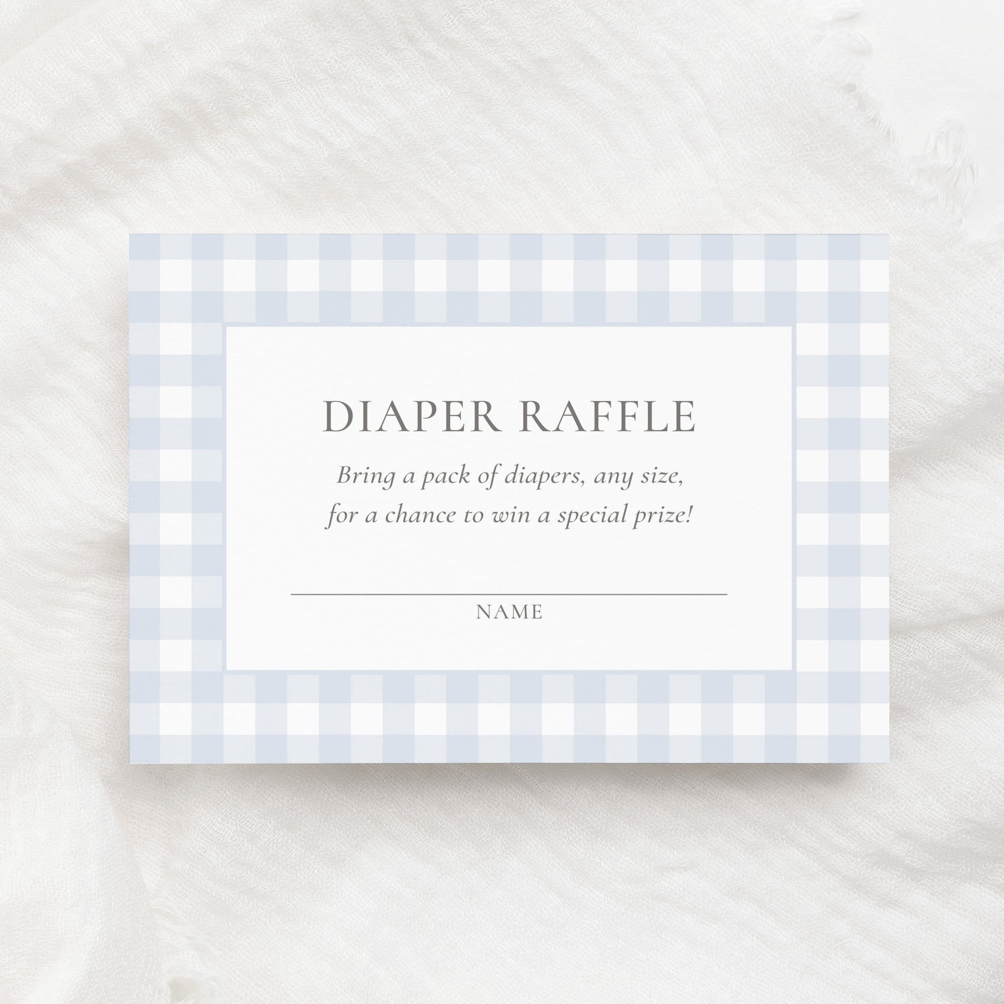 Editable Blue Gingham Baby Shower Diaper Raffle Ticket Template