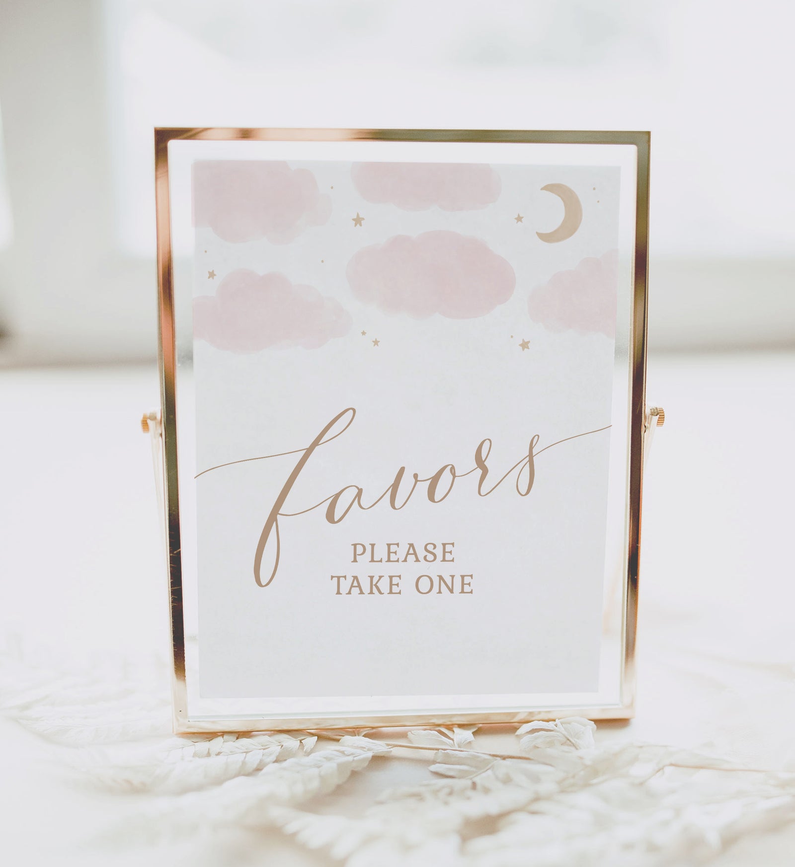 Pink Moon and Stars Baby Shower Favors Sign