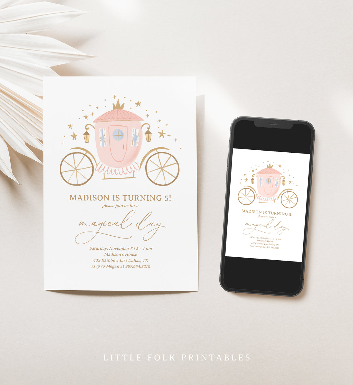 Editable Princess Carriage Birthday Party Invitation Template